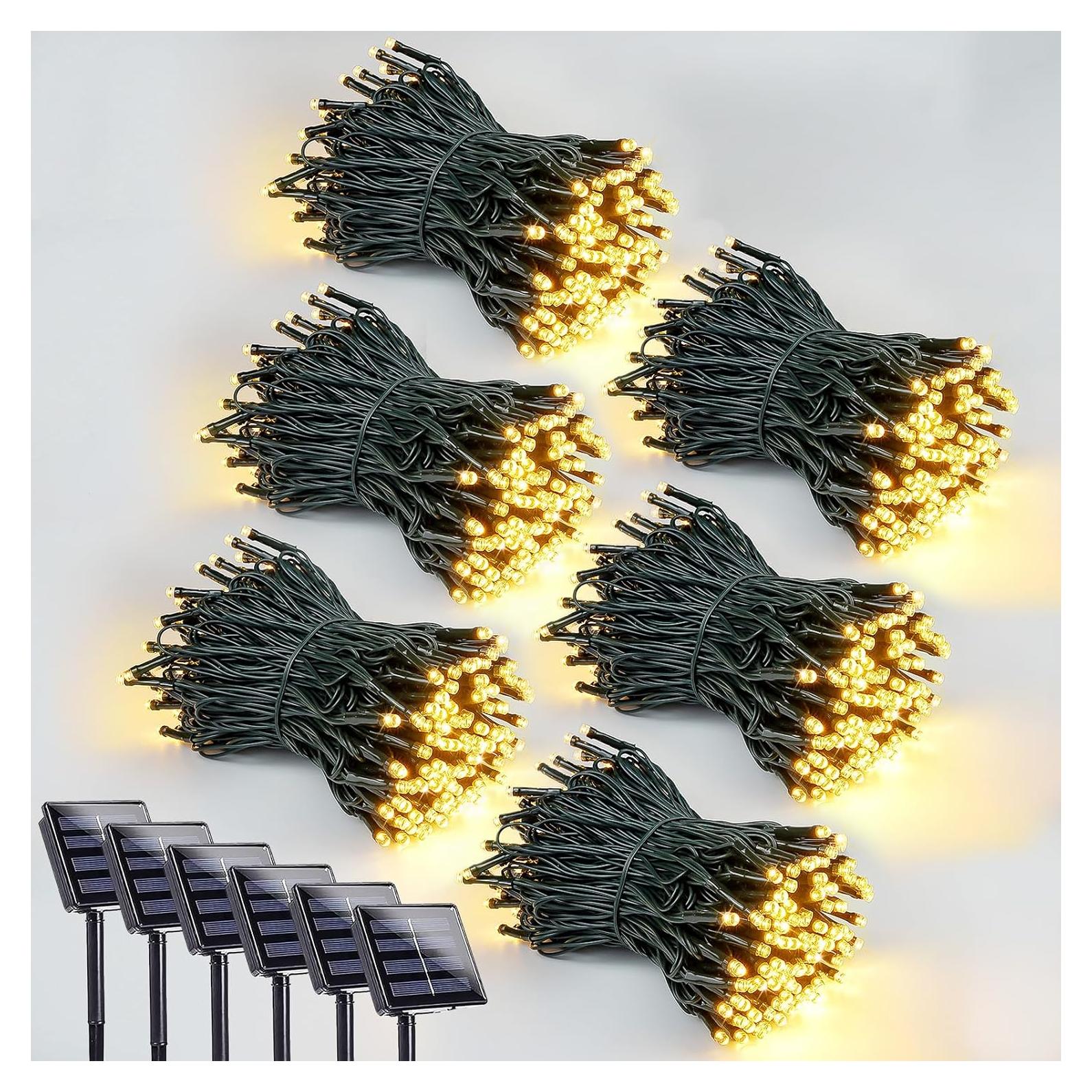 Paquete de 6 luces de cadena LED solares 100 LED blanco cálido