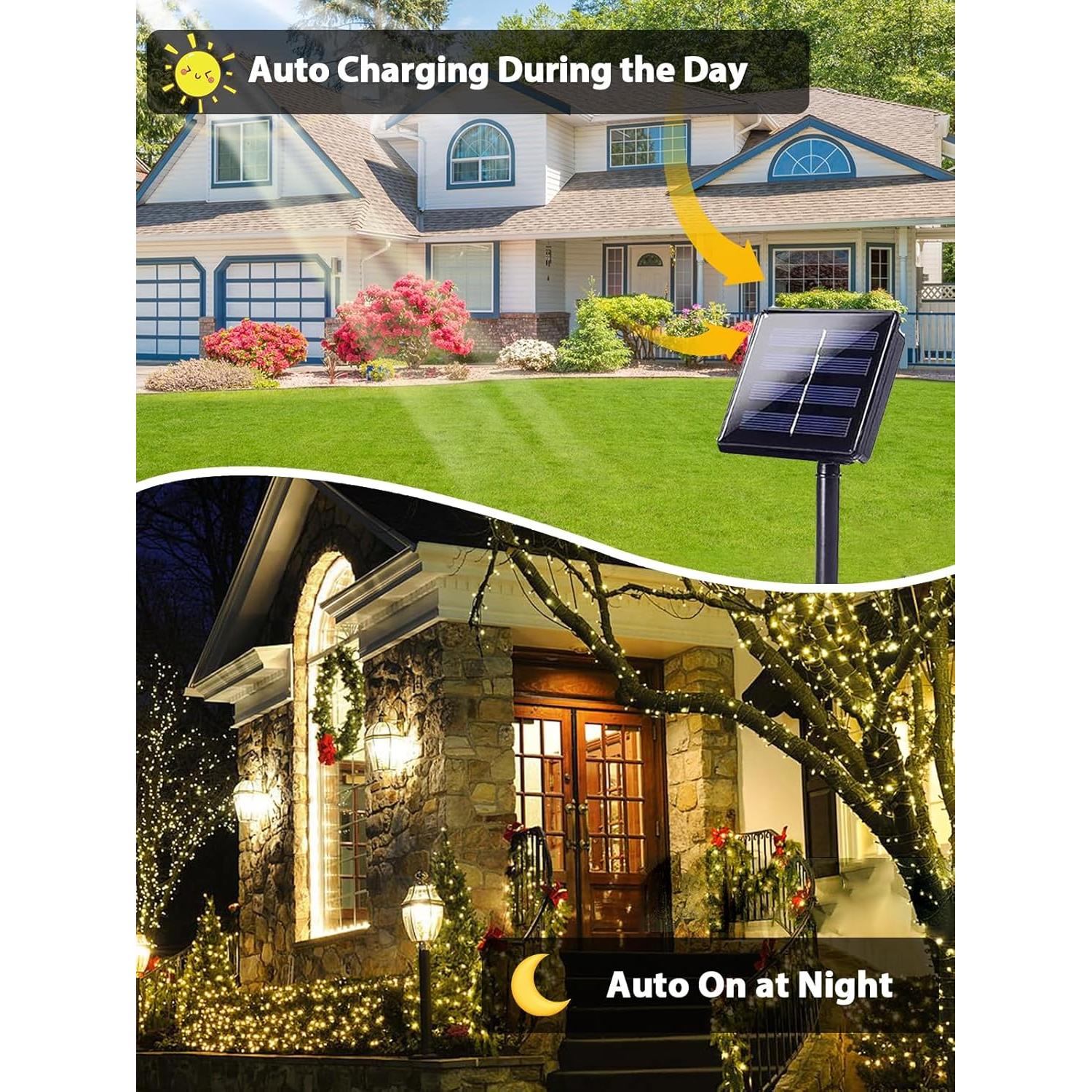 Paquete de 6 luces de cadena LED solares 100 LED blanco cálido