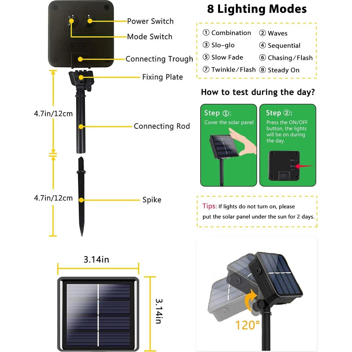 Paquete de 6 luces de cadena LED solares 100 LED blanco cálido