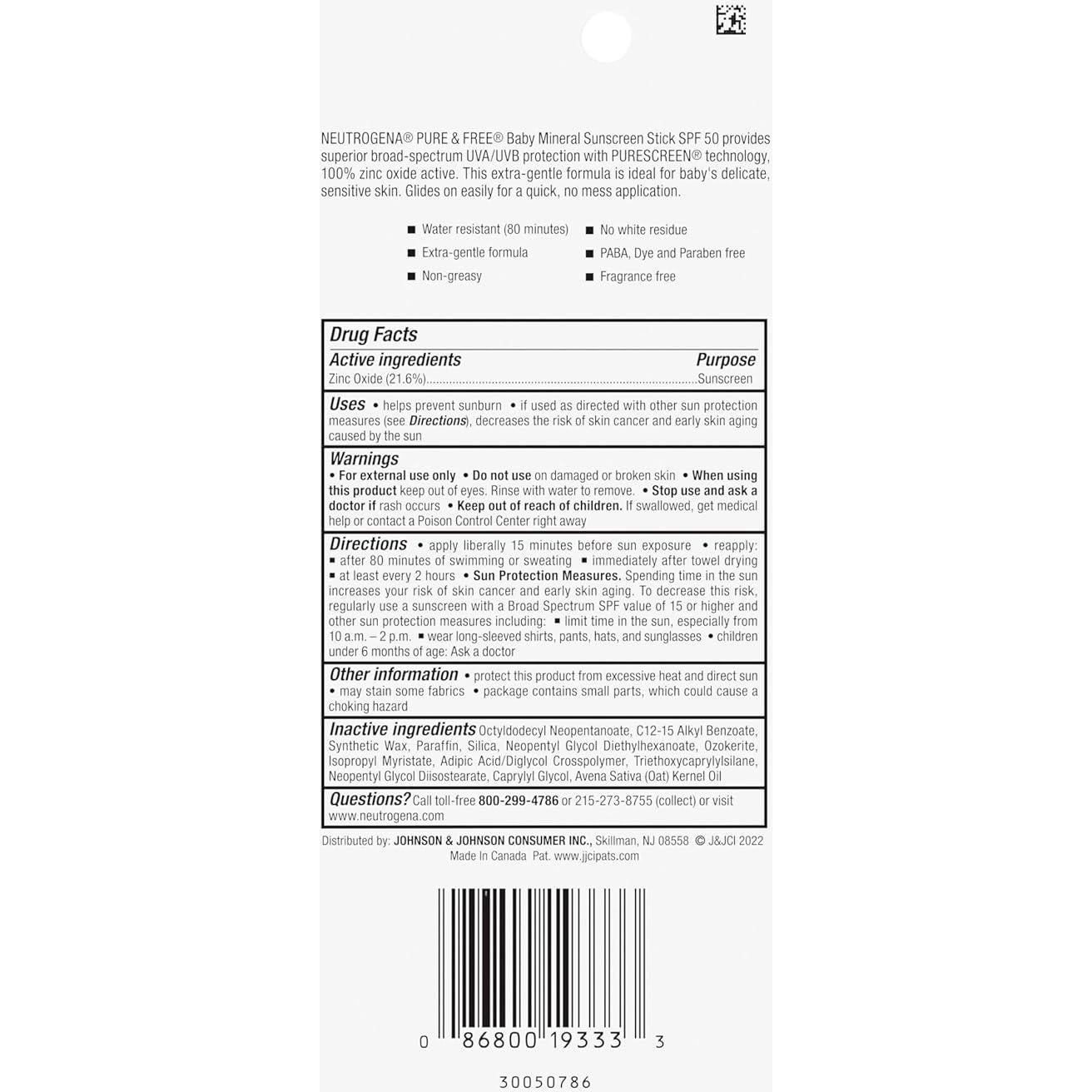 Protector Solar Mineral Neutrogena Bebés SPF 50 Barra 13.34 g