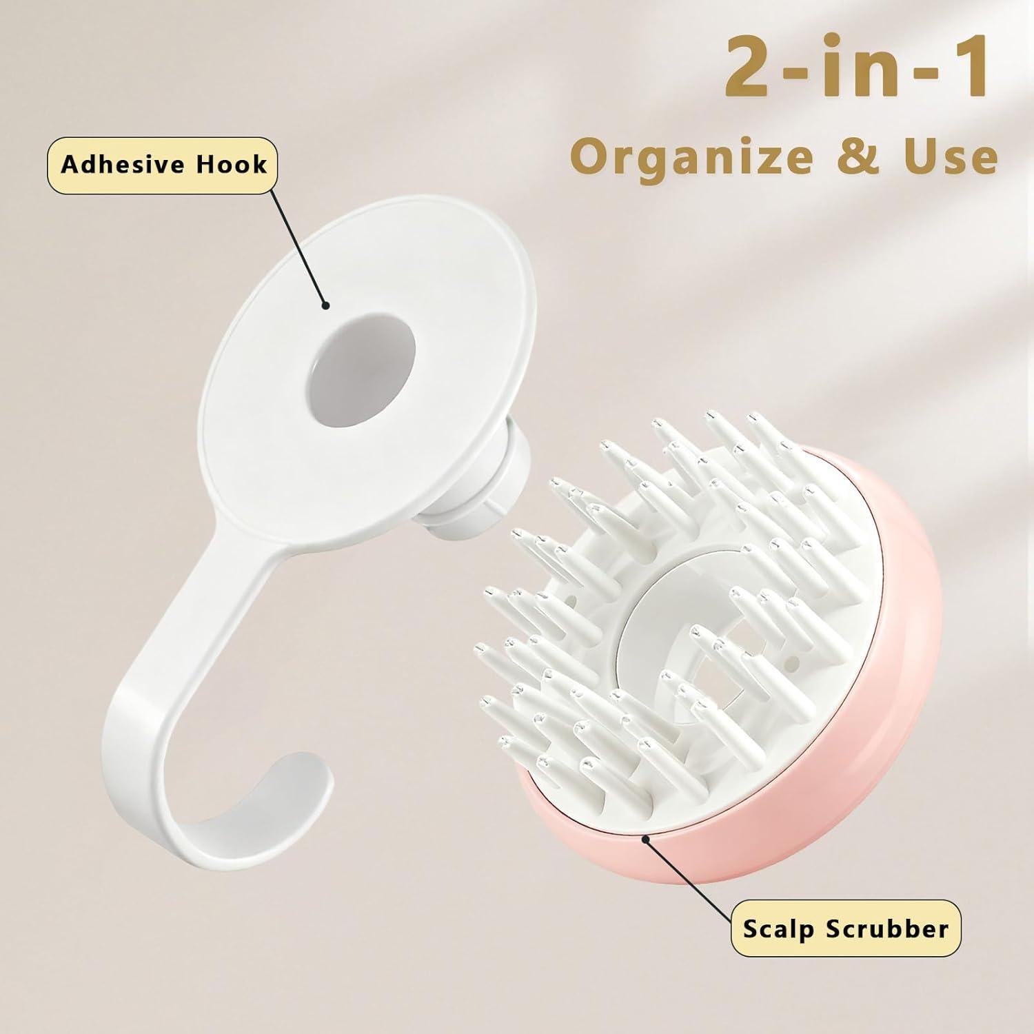 Masajeador de cuero cabelludo Duehoppee 2 en 1 con gancho rosa
