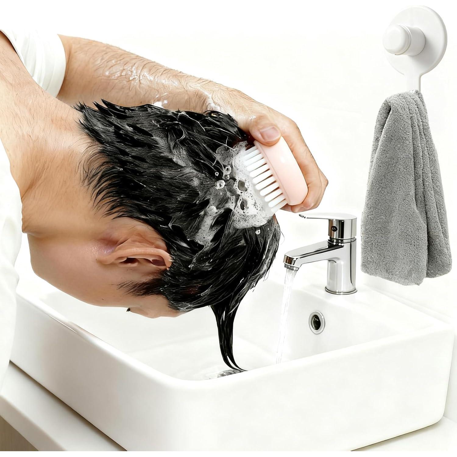 Masajeador de cuero cabelludo Duehoppee 2 en 1 con gancho rosa