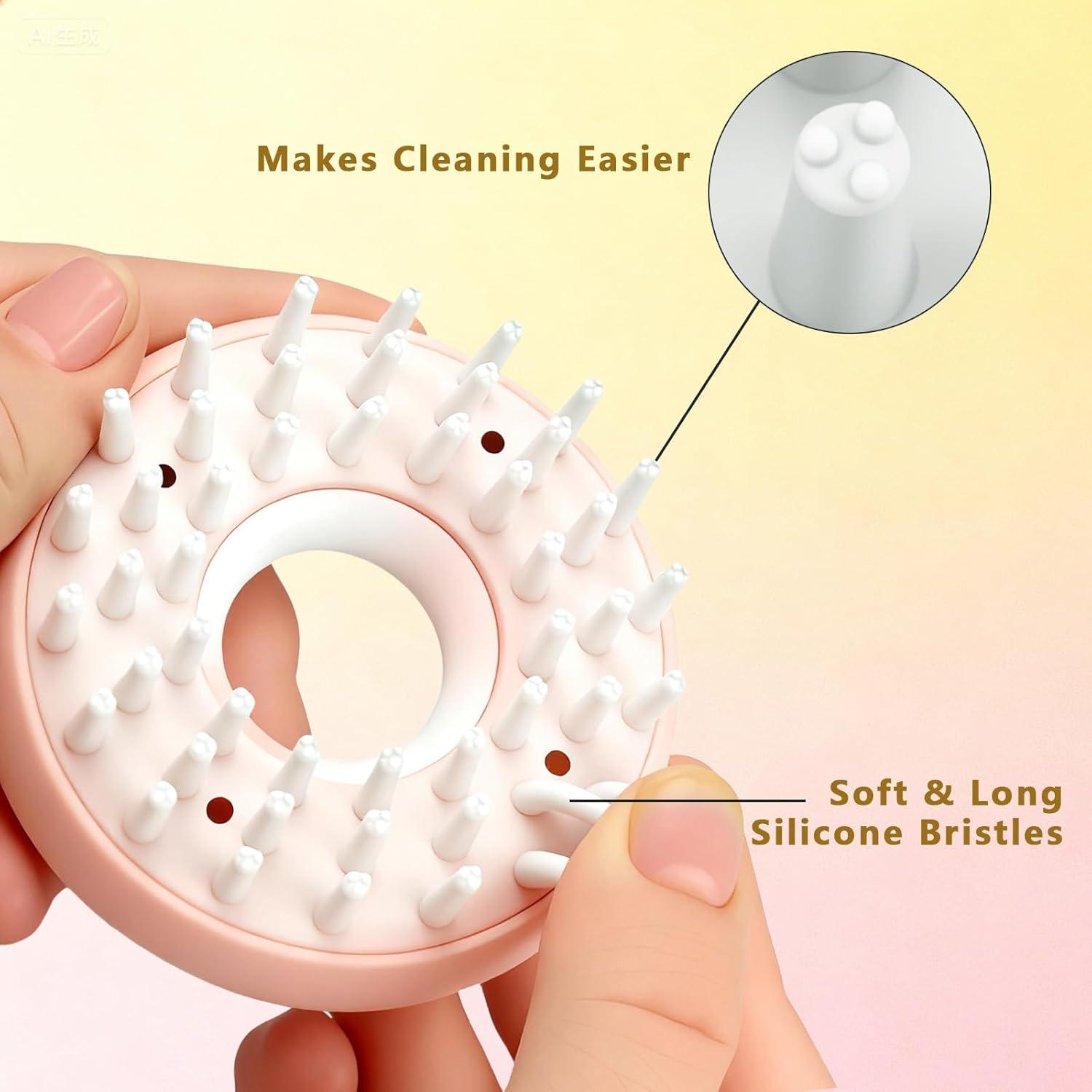 Masajeador de cuero cabelludo Duehoppee 2 en 1 con gancho rosa