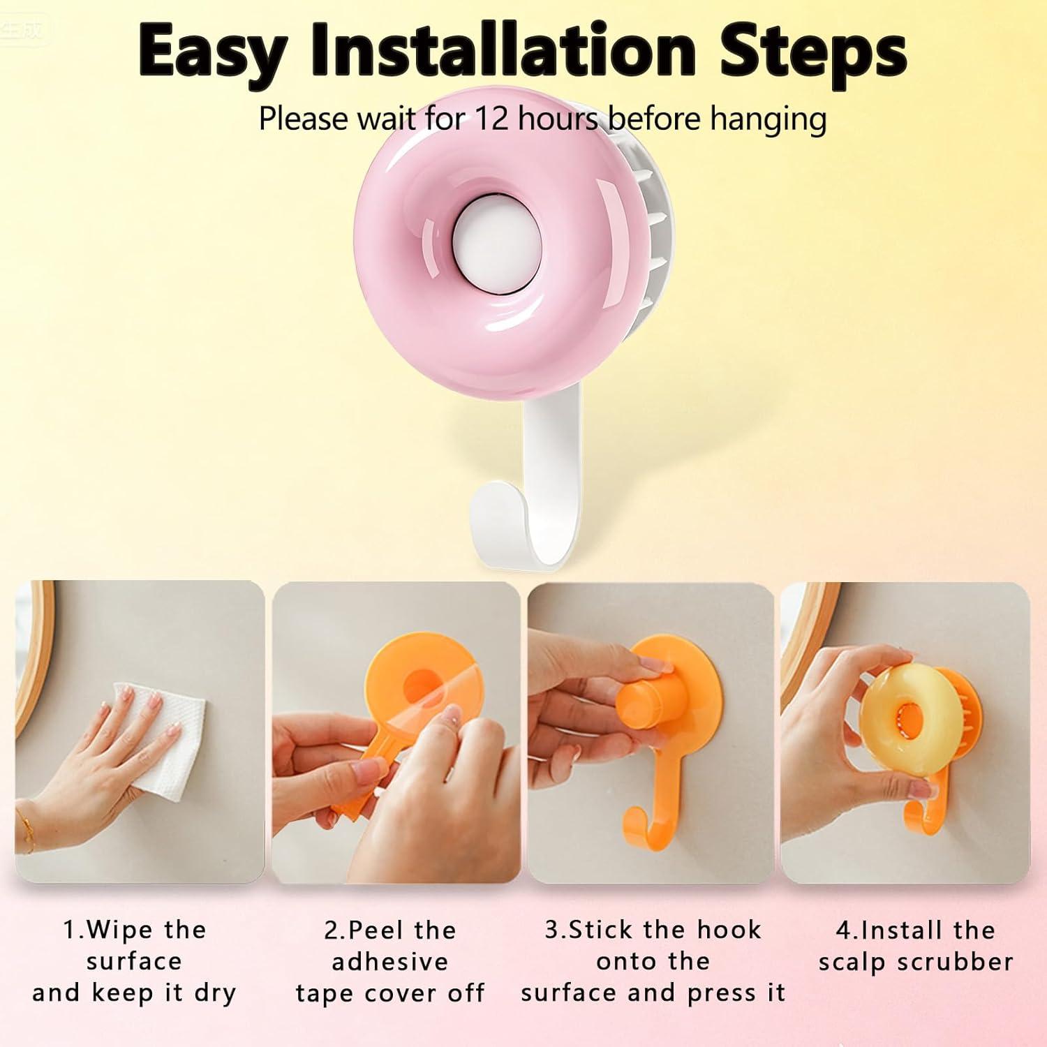 Masajeador de cuero cabelludo Duehoppee 2 en 1 con gancho rosa