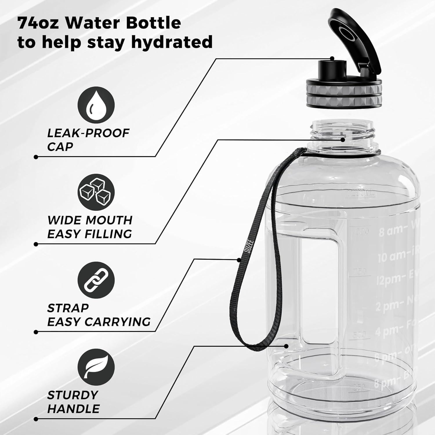 Botella de Agua Grande QD.SUZEE 1.89L con Marcador Motivacional