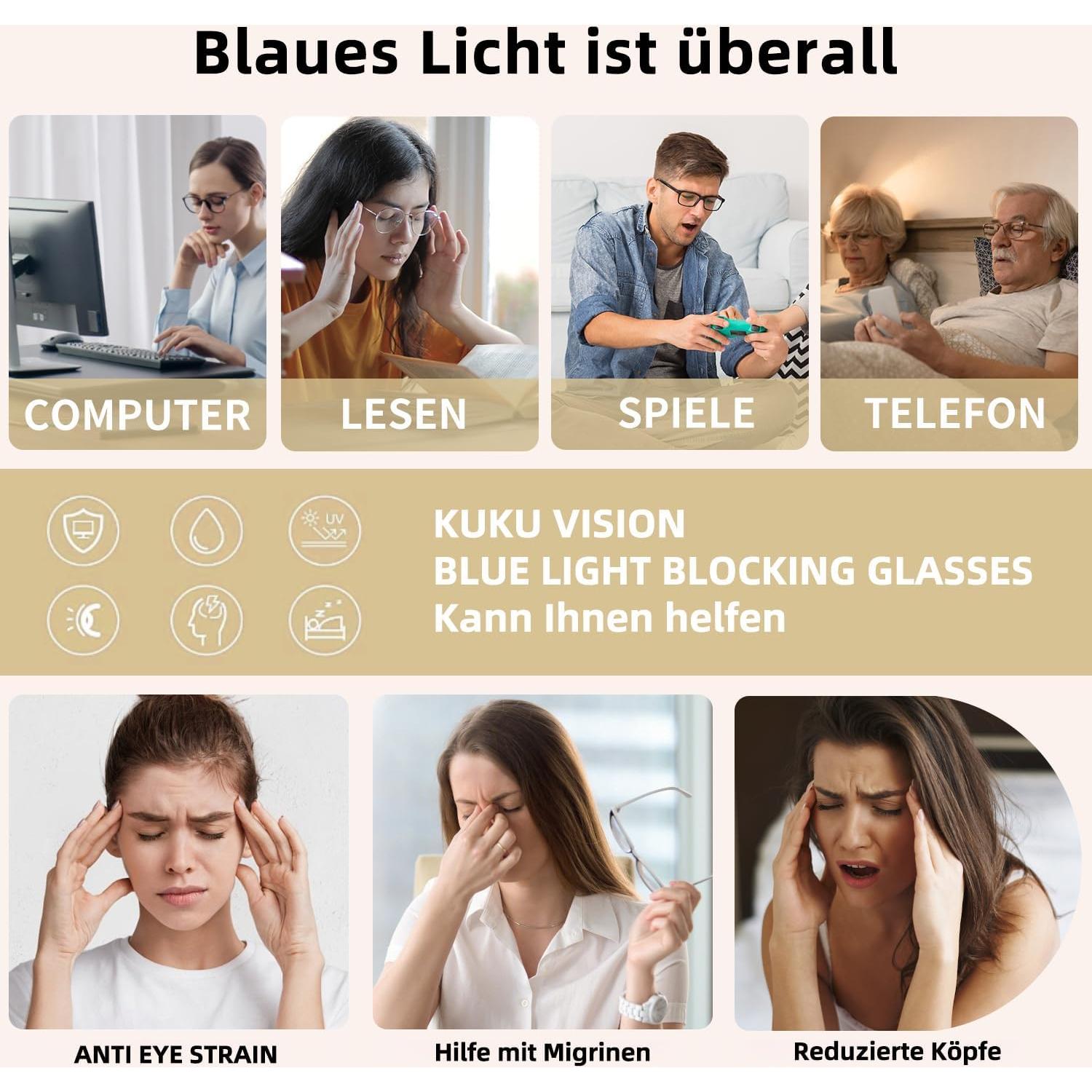 Gafas bloqueadoras de luz azul KUKU VISION para mujeres