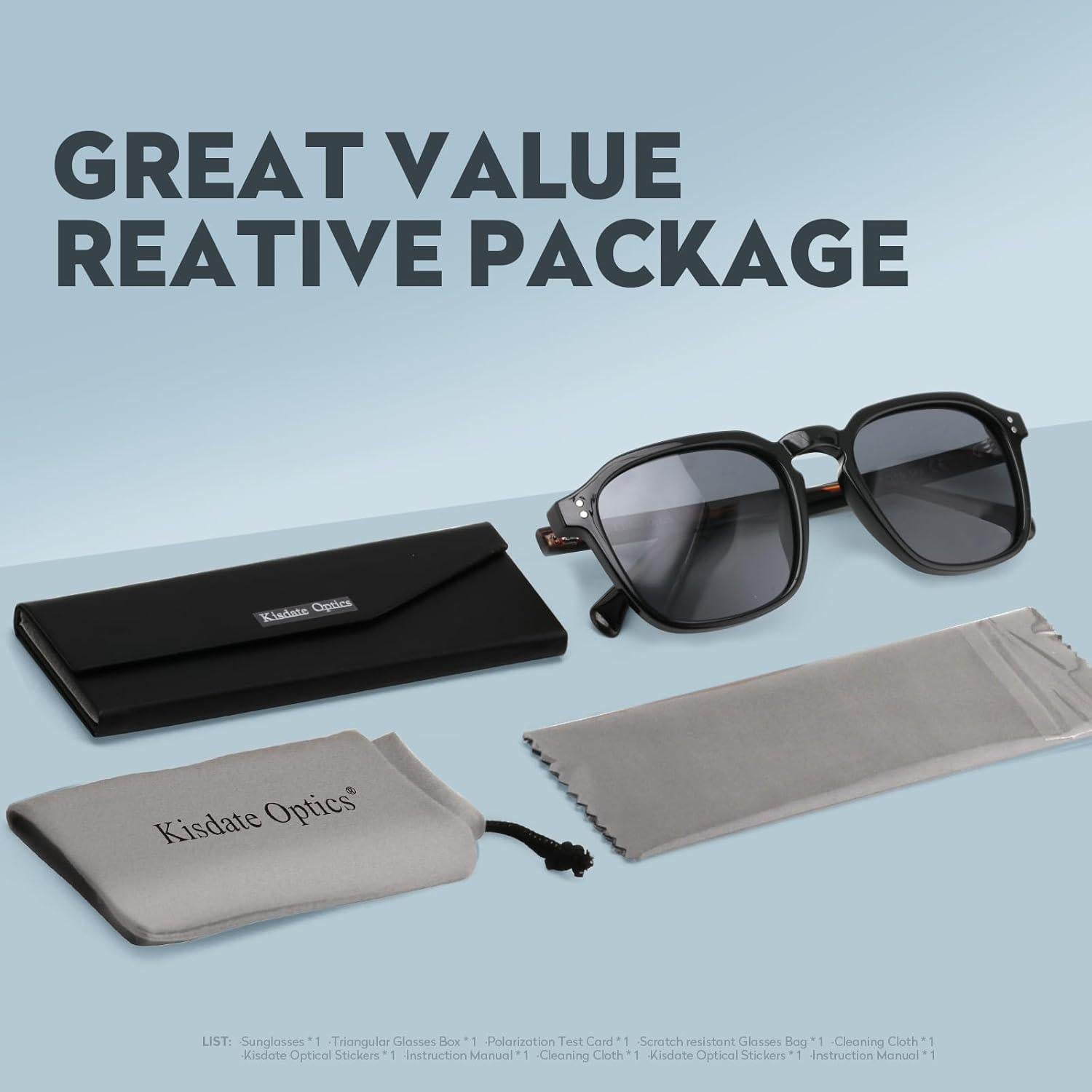 Gafas de sol polarizadas Kisdate para hombres y mujeres - Marco negro