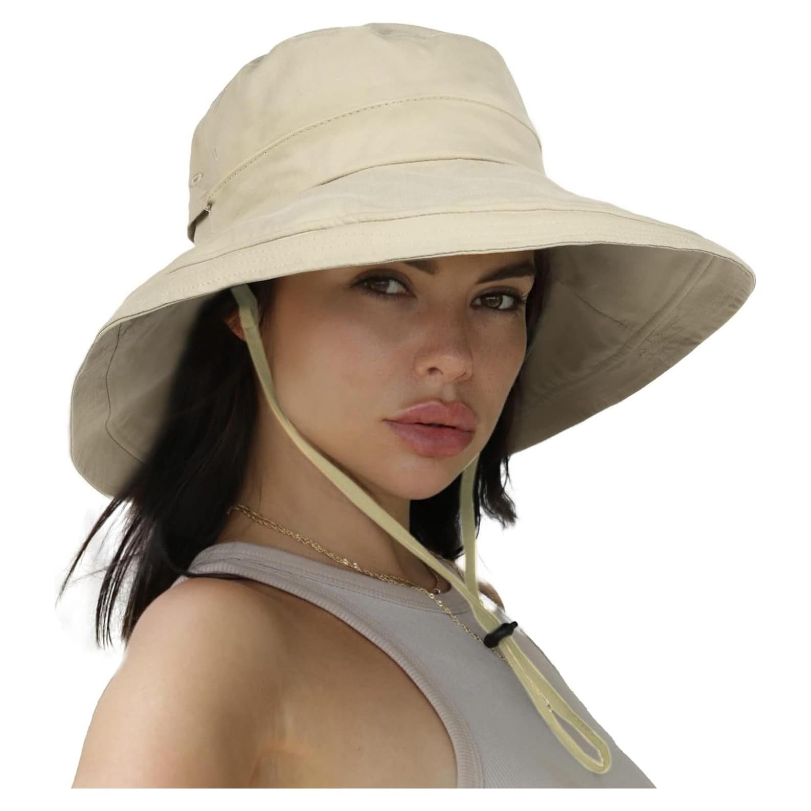 Sombrero de Sol Plegable para Mujeres Algodón Beige Claro