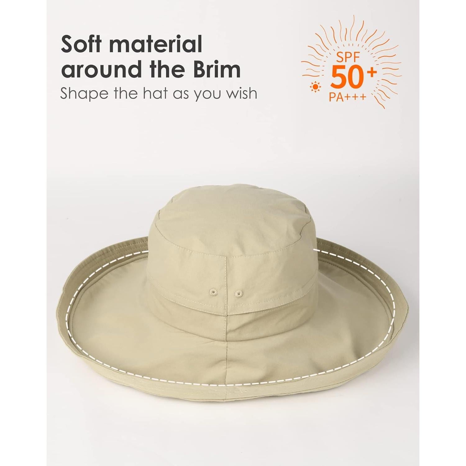 Sombrero de Sol Plegable para Mujeres Algodón Beige Claro