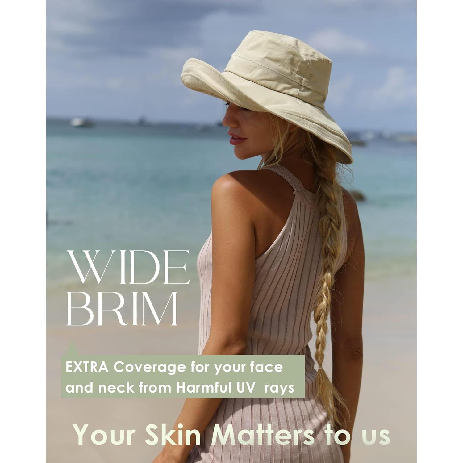 Sombrero de Sol Plegable para Mujeres Algodón Beige Claro
