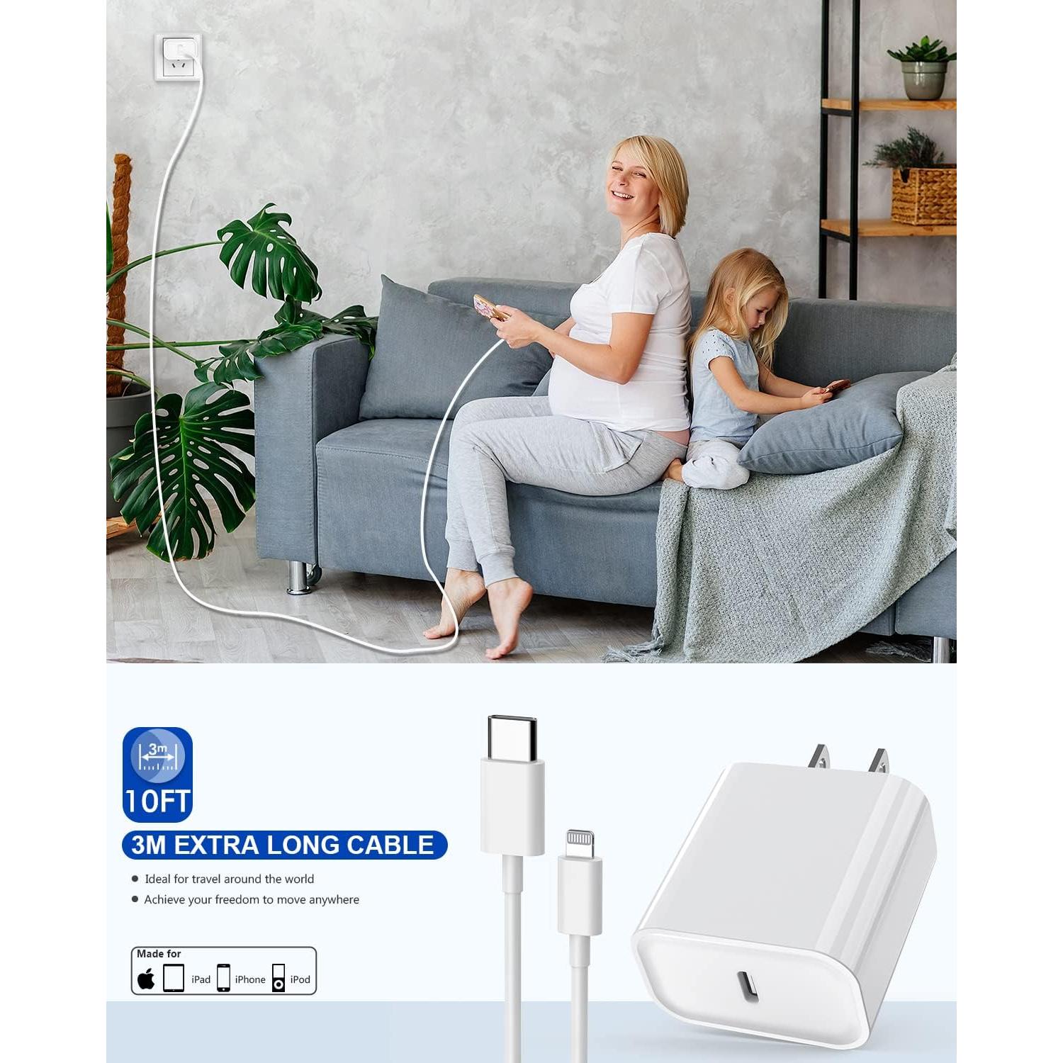 Cargador Rápido TrimDish 20W USB C a Lightning 10FT 2 Piezas