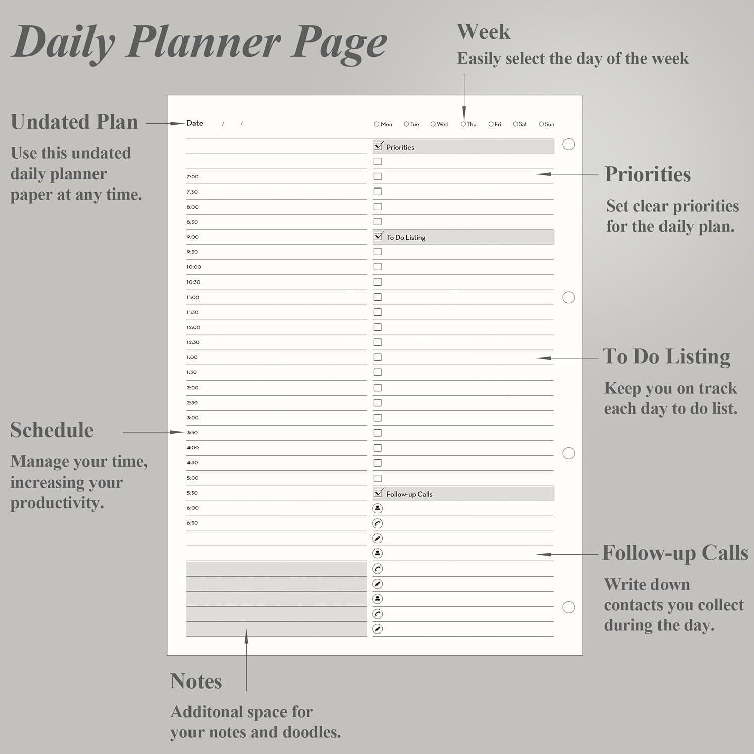 Planificador Diario Sin Fecha EMSHOI A4 Negro 240 Páginas