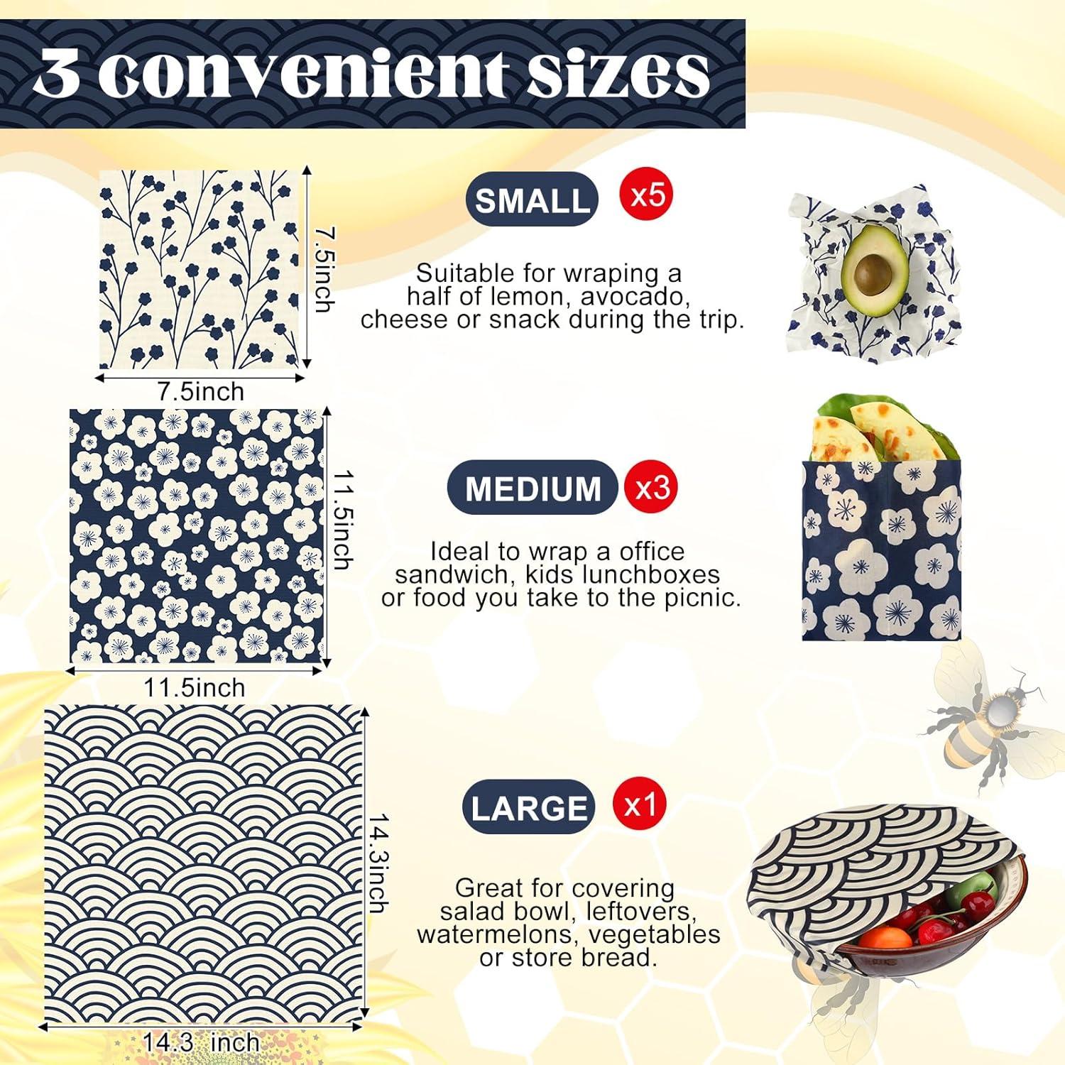 Paquete de 9 envolturas reutilizables de cera de abeja Fanfanwin