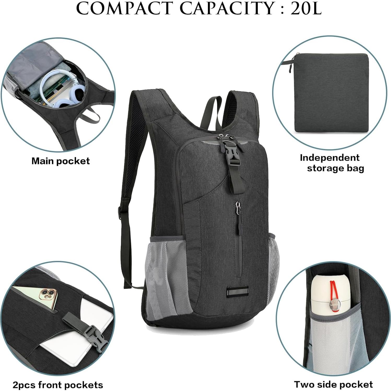 Mochila de Senderismo Plegable BiYiYun 20L Negra Ligera