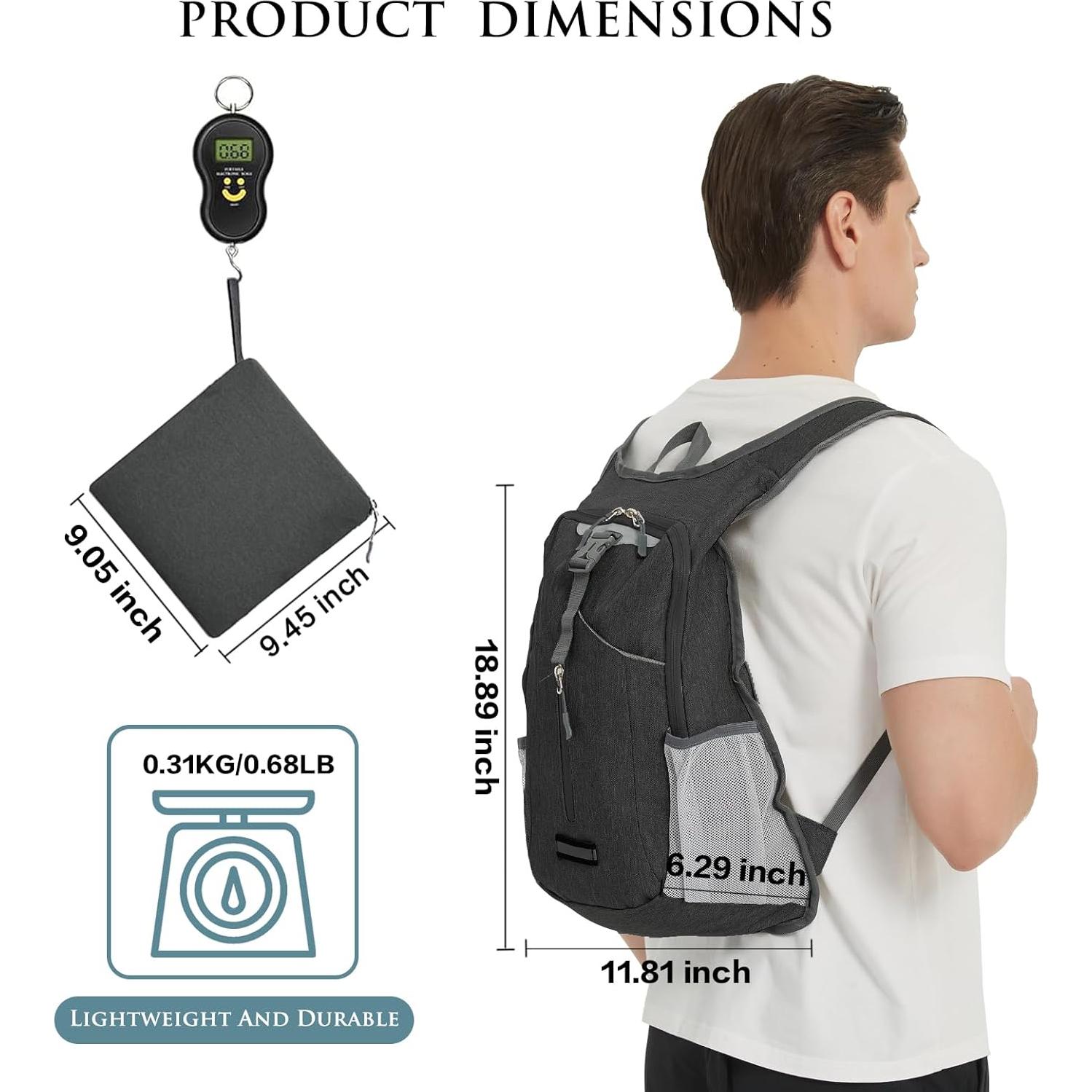 Mochila de Senderismo Plegable BiYiYun 20L Negra Ligera