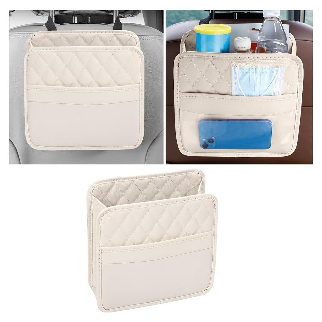 Organizador de respaldo de asiento Mandark, cuero PU beige
