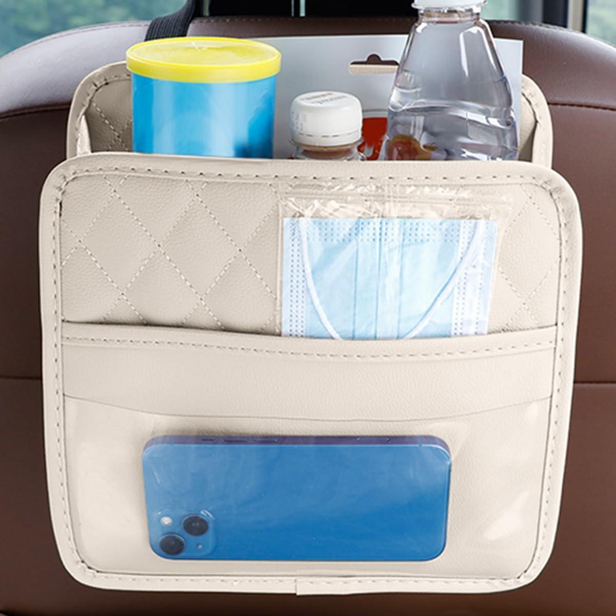 Organizador de respaldo de asiento Mandark, cuero PU beige