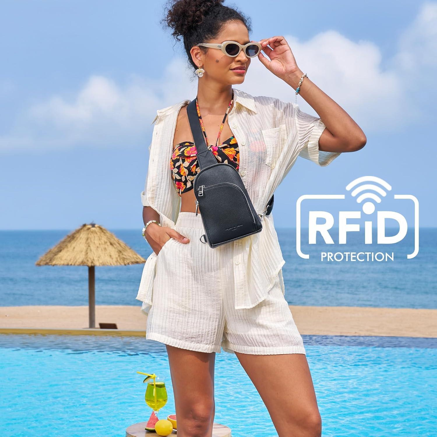 Bolsa Cruzada INICAT de Cuero para Mujeres 1.9L RFID Negra