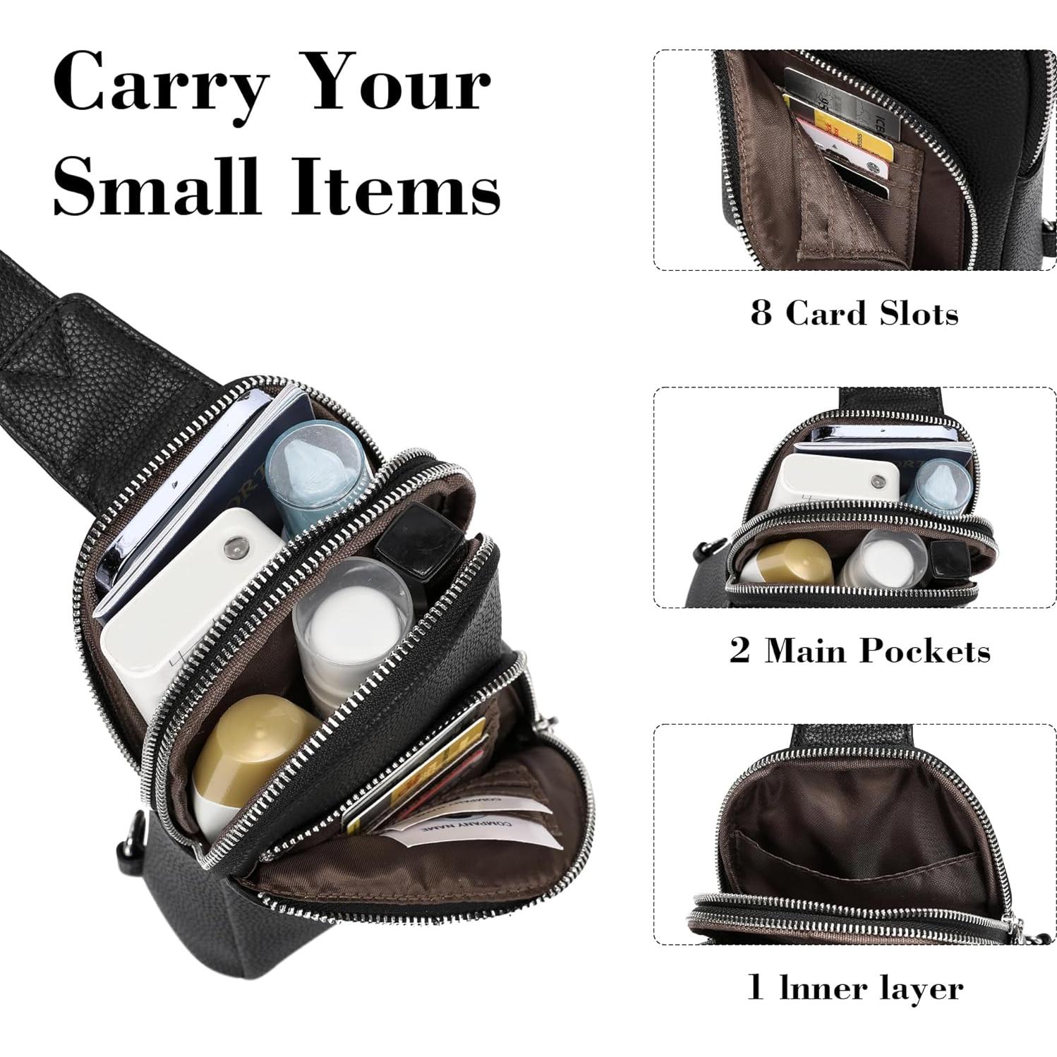 Bolsa Cruzada INICAT de Cuero para Mujeres 1.9L RFID Negra