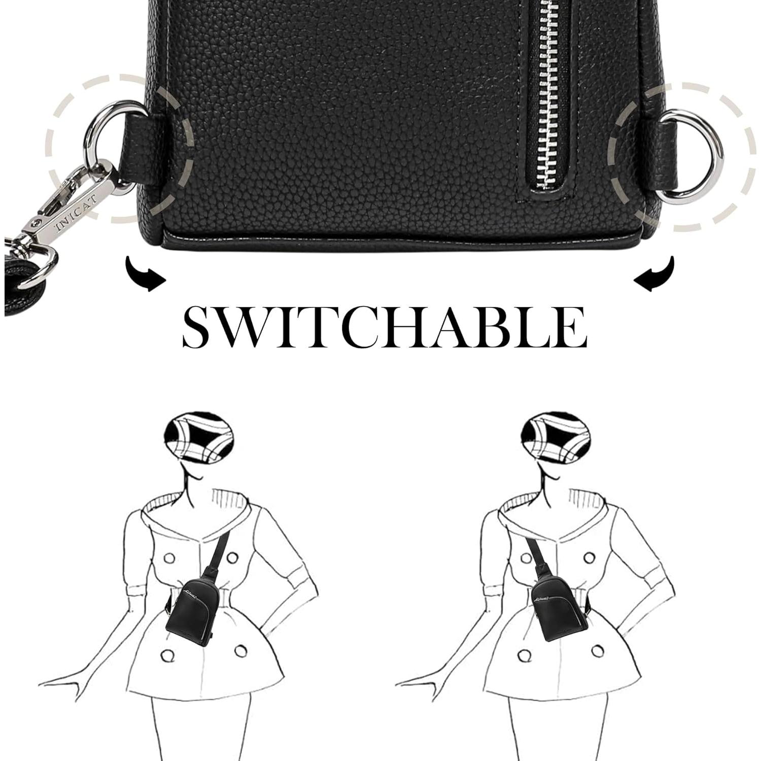 Bolsa Cruzada INICAT de Cuero para Mujeres 1.9L RFID Negra