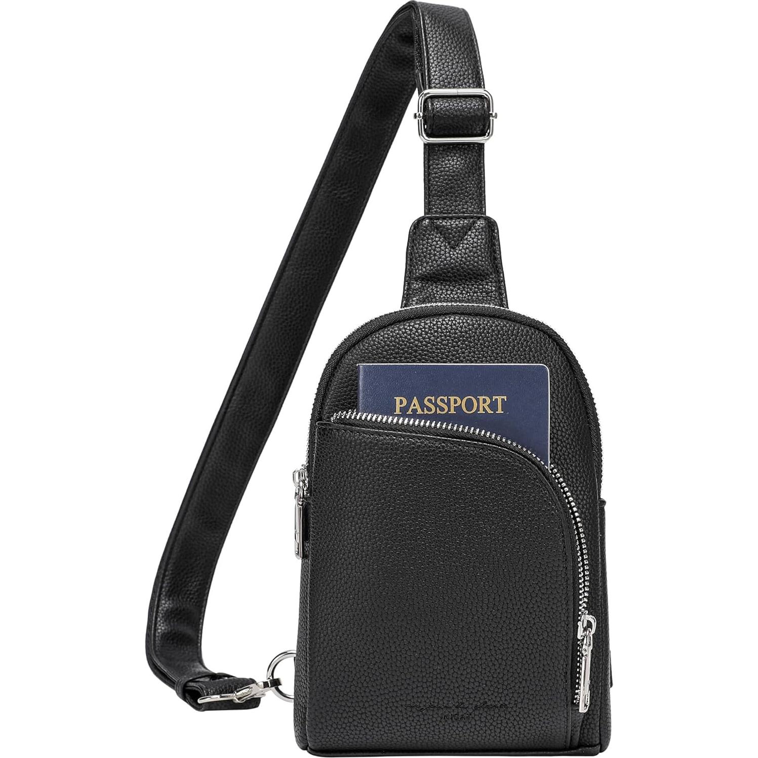 Bolsa Cruzada INICAT de Cuero para Mujeres 1.9L RFID Negra