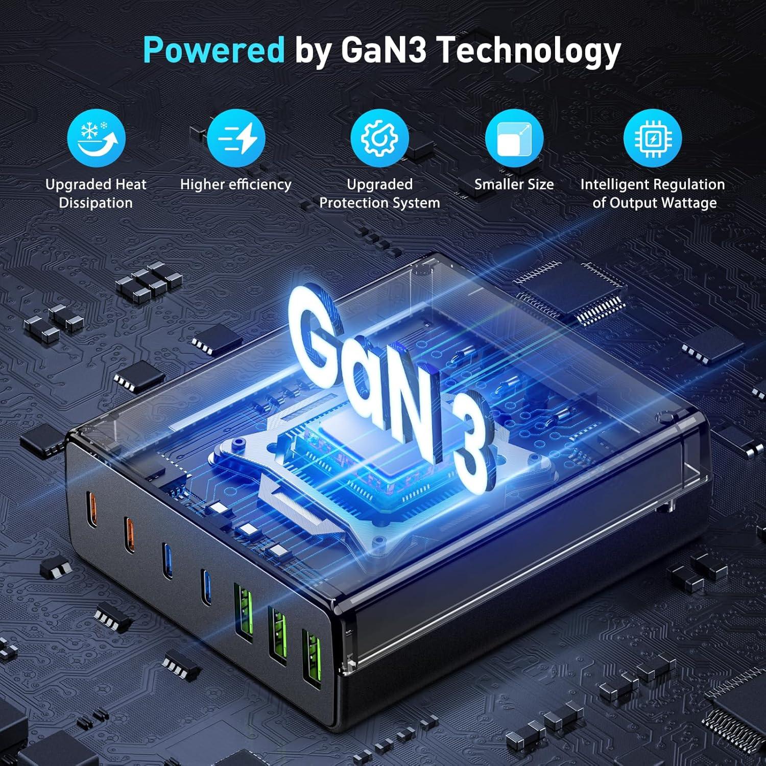 Cargador Rápido USB C 300W 7 Puertos - Adaptador GaN