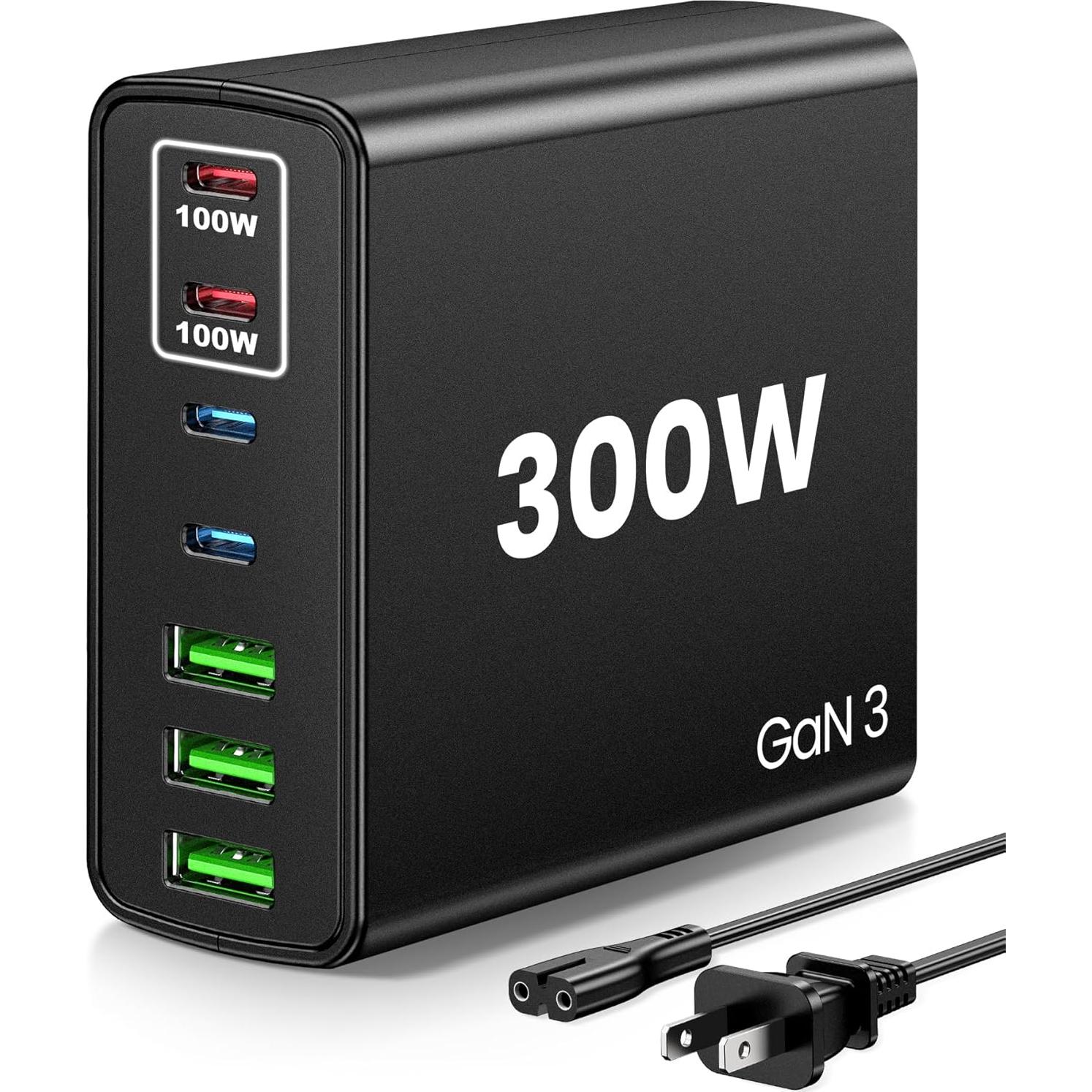 Cargador Rápido USB C 300W 7 Puertos - Adaptador GaN