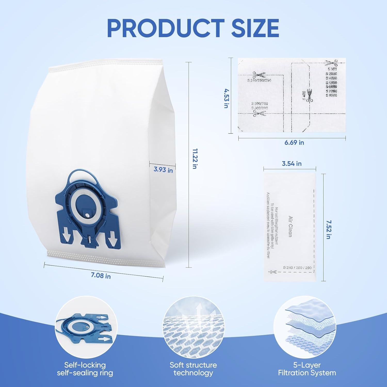 Bolsas de Aspiradora GN Miele - 6 Paquete + 2 Filtros