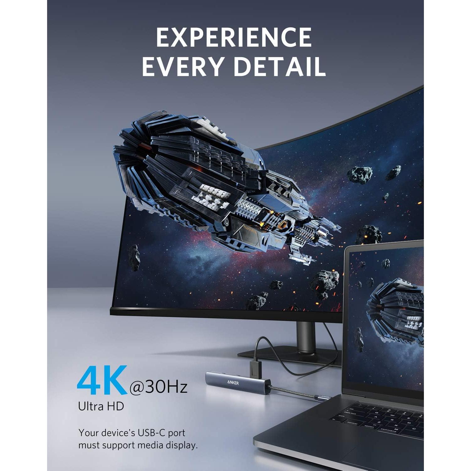 Hub USB-C 6-en-1 Anker A83650A1 65W HDMI 4K Ethernet