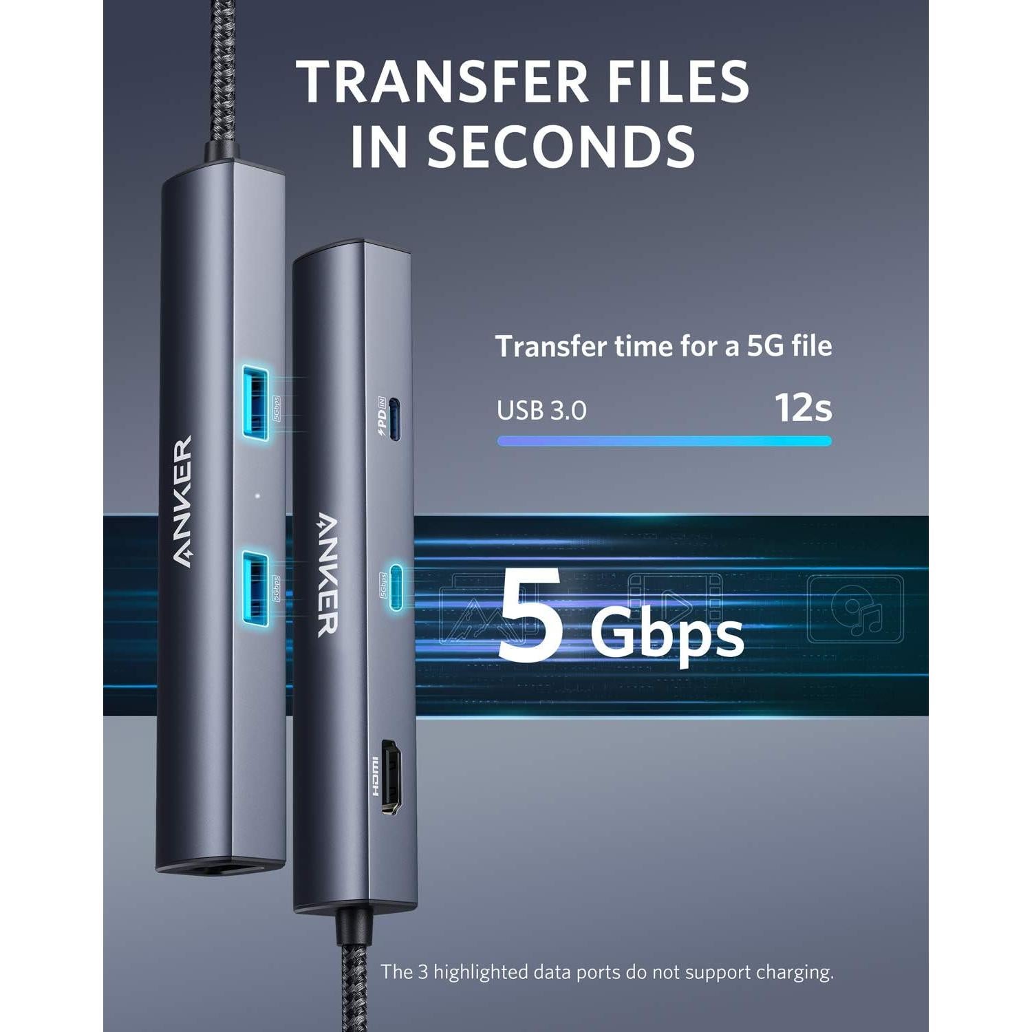 Hub USB-C 6-en-1 Anker A83650A1 65W HDMI 4K Ethernet