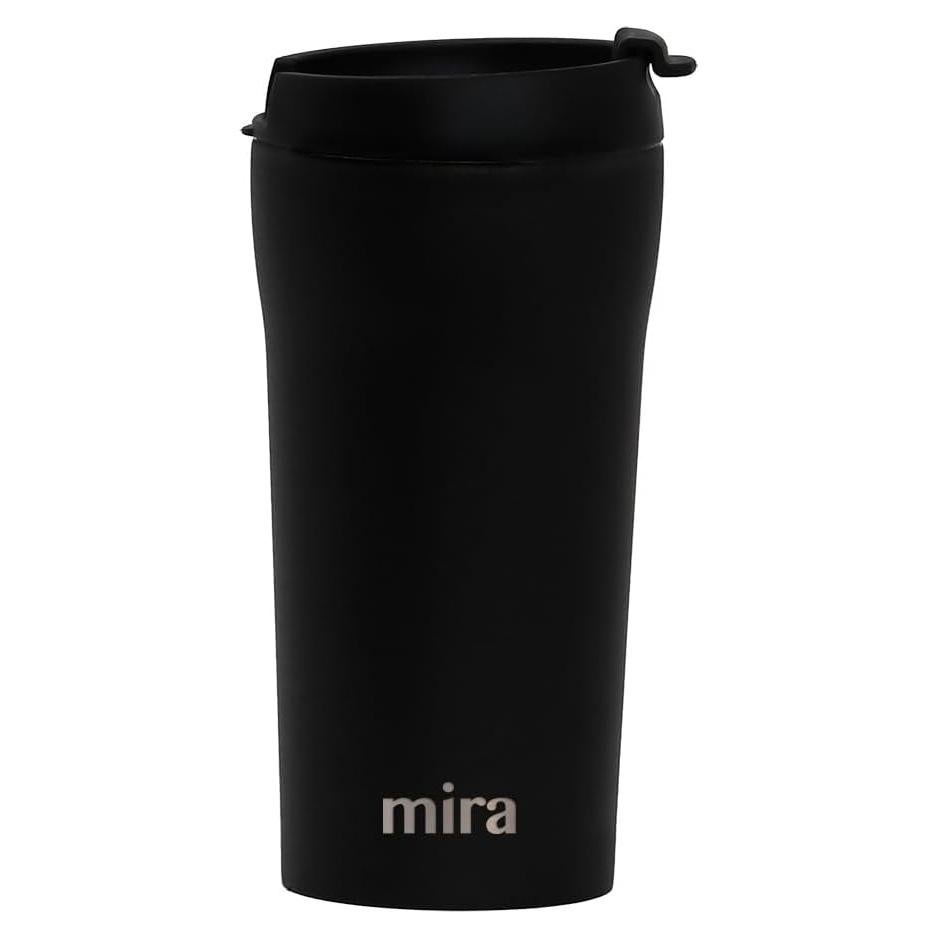 Taza de Viaje MIRA 12 oz Acero Inoxidable Aislada Negra