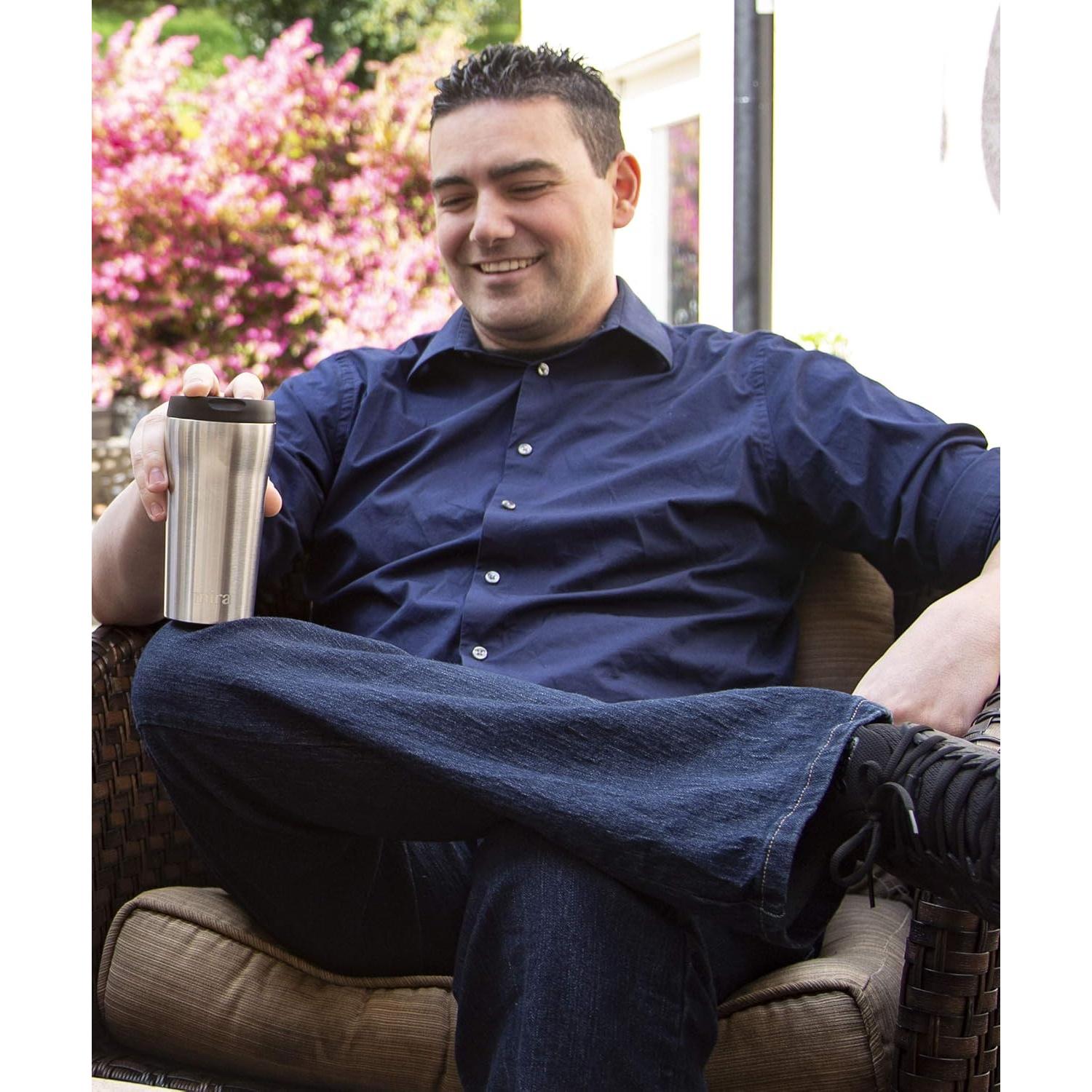 Taza de Viaje MIRA 12 oz Acero Inoxidable Aislada Negra