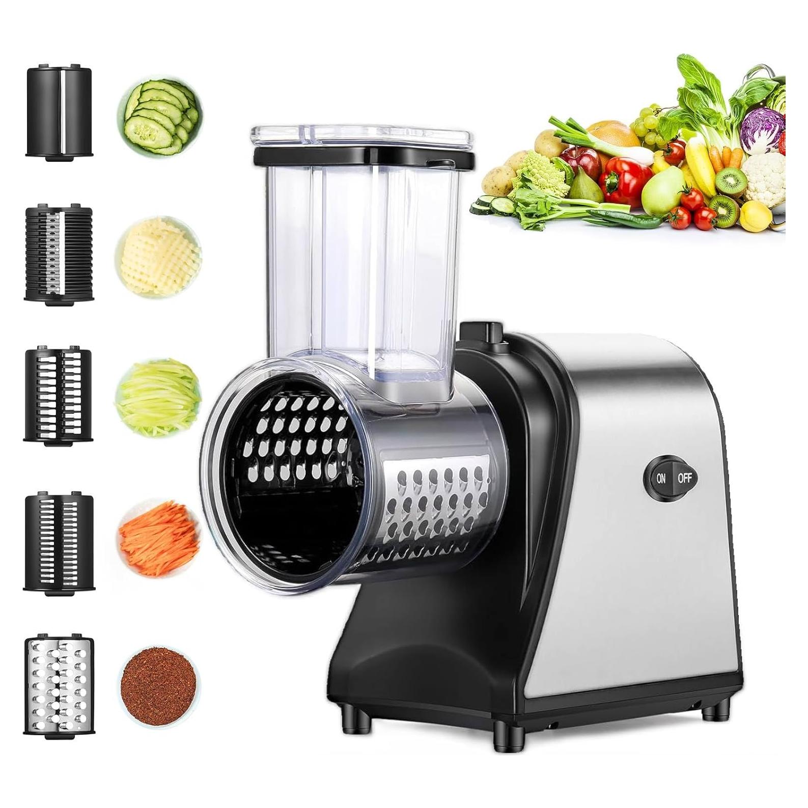 Rallador de Queso Eléctrico Homdox 250W 5 Cuchillas Inoxidable