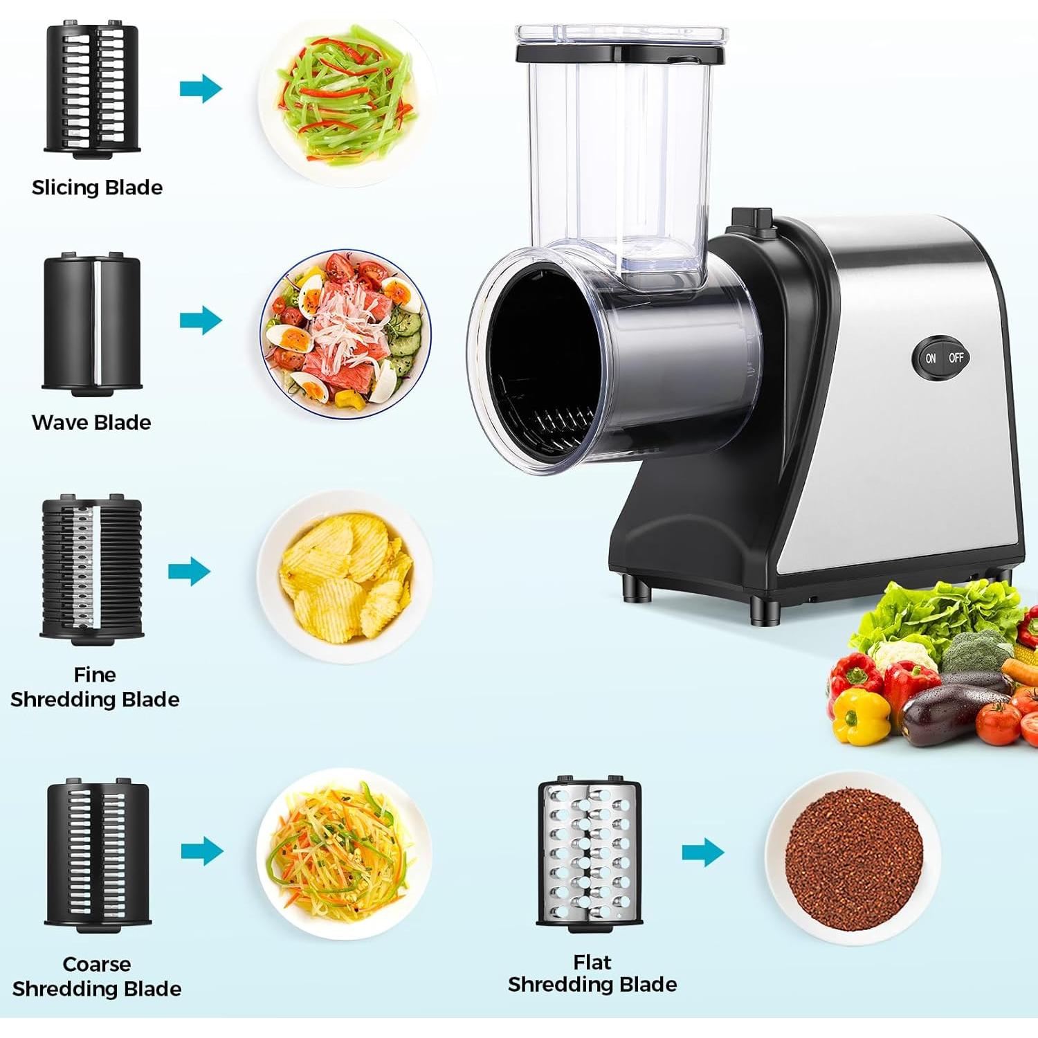 Rallador de Queso Eléctrico Homdox 250W 5 Cuchillas Inoxidable