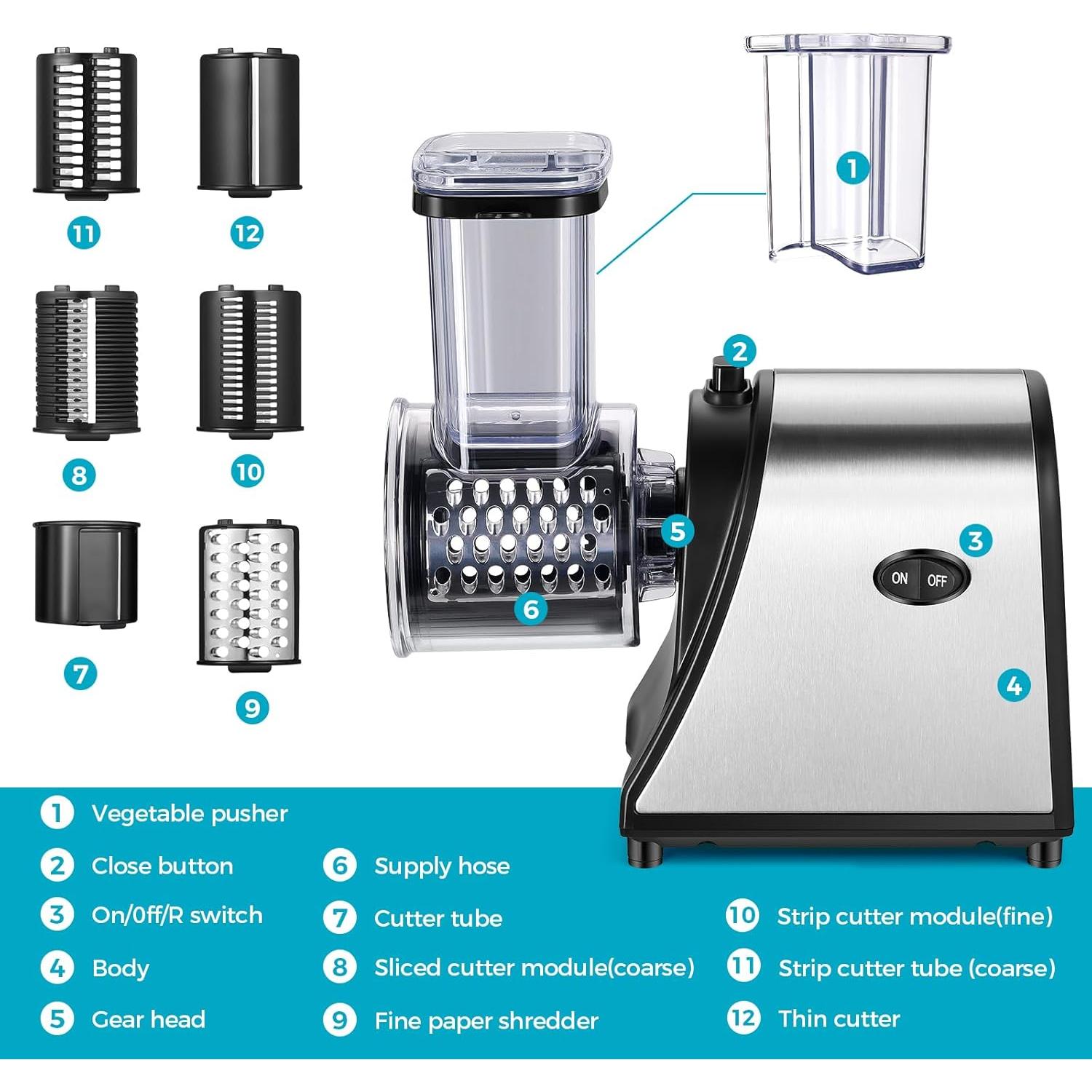 Rallador de Queso Eléctrico Homdox 250W 5 Cuchillas Inoxidable