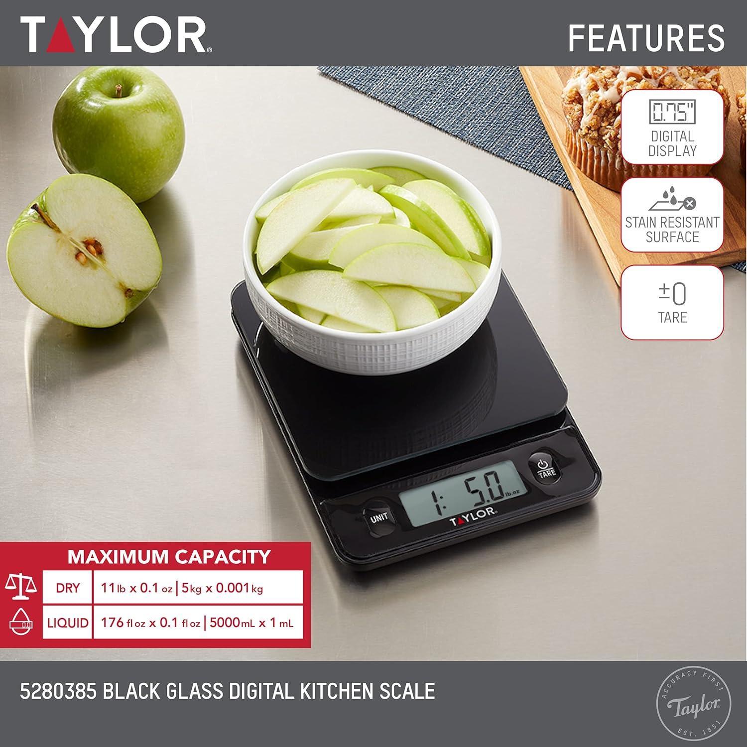 Báscula de Cocina Taylor Digital Vidrio 5 kg Táctil Negra
