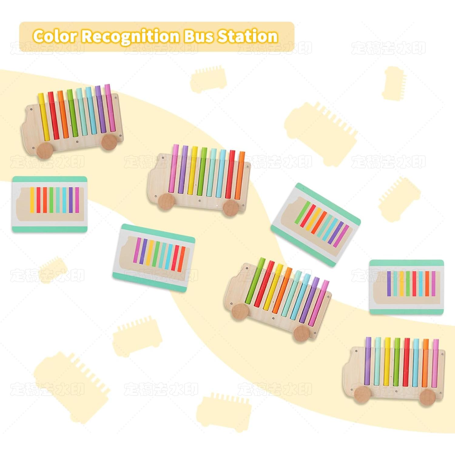 Autobús de Juguete de Madera Merabufa Montessori Reconocimiento de Colores