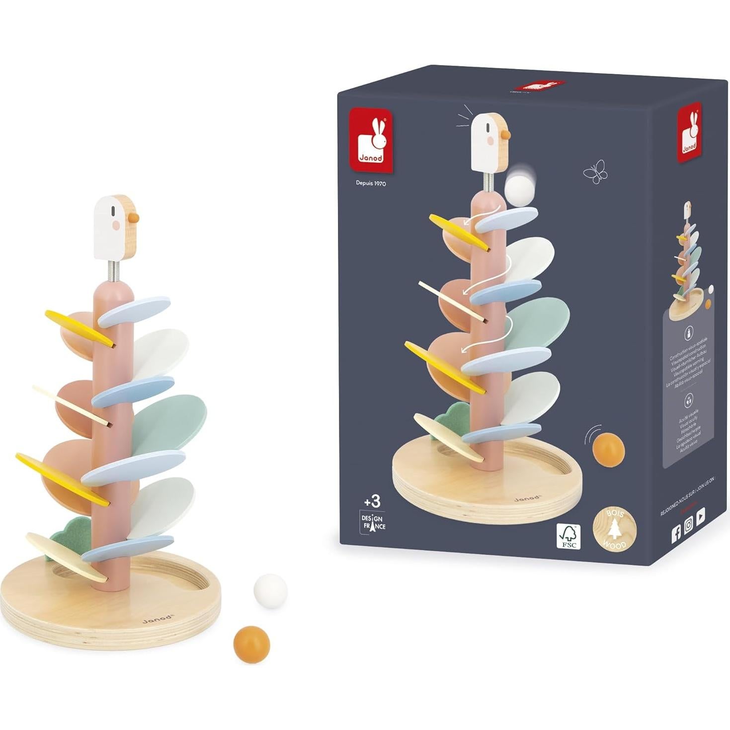 Juguete educativo deslizante de pájaro Janod - 14 hojas