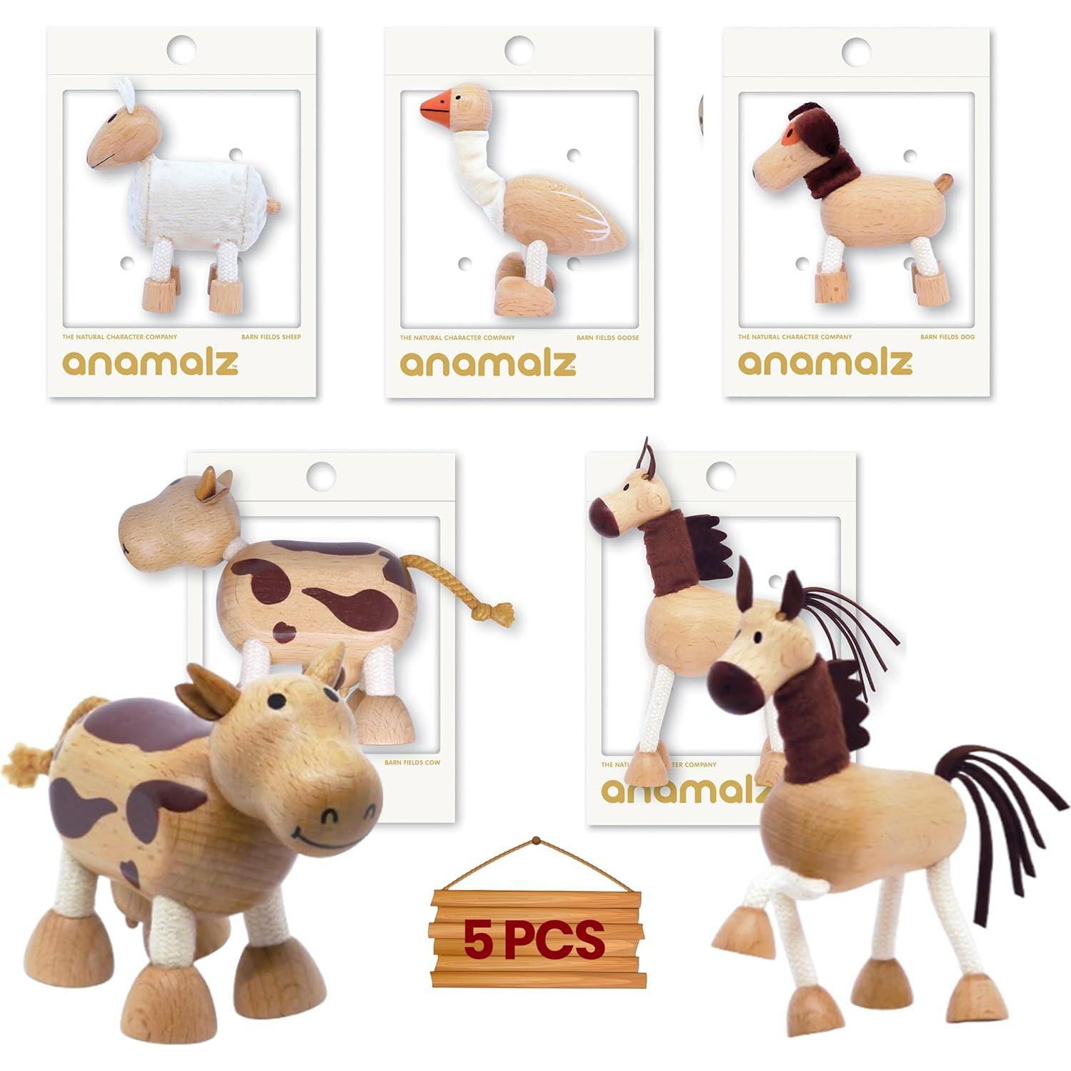 Juguetes de Animales de Madera Anamalz - 5 Figuras Poseables
