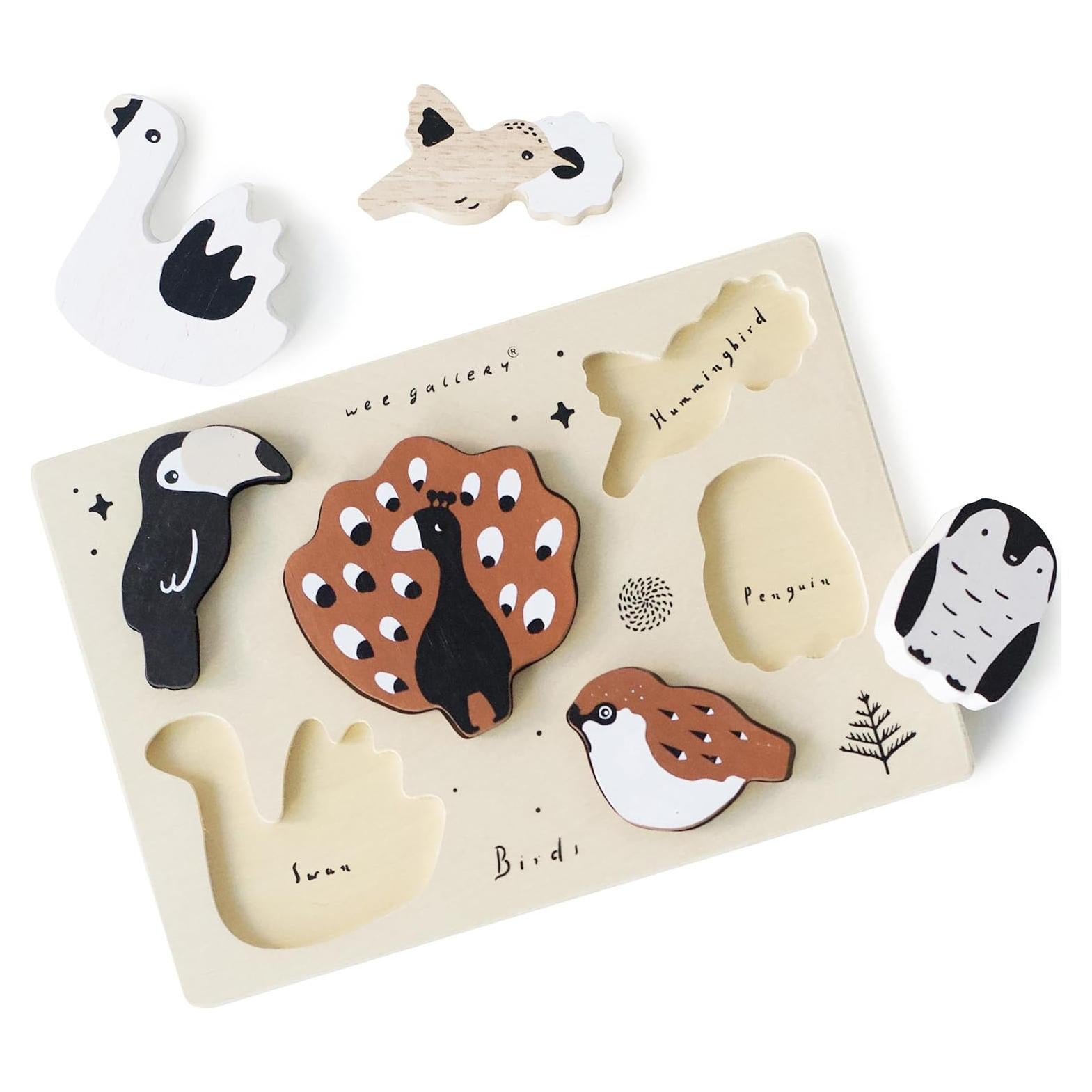 Rompecabezas de Madera Wee Gallery Aves 25.4x17.8 cm Montessori