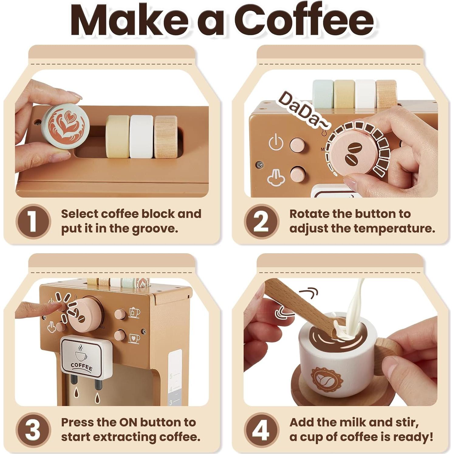 Juguete de Cafetera de Madera BUYGER para Niños 3+ Años