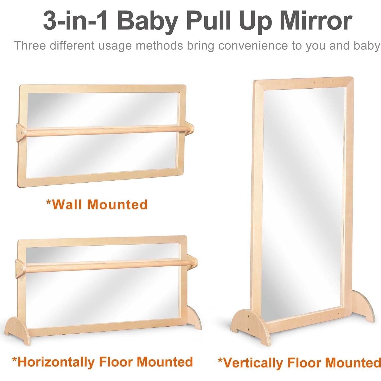 Espejo Montessori KRAND con Barra de Seguridad 115.8x57.9cm