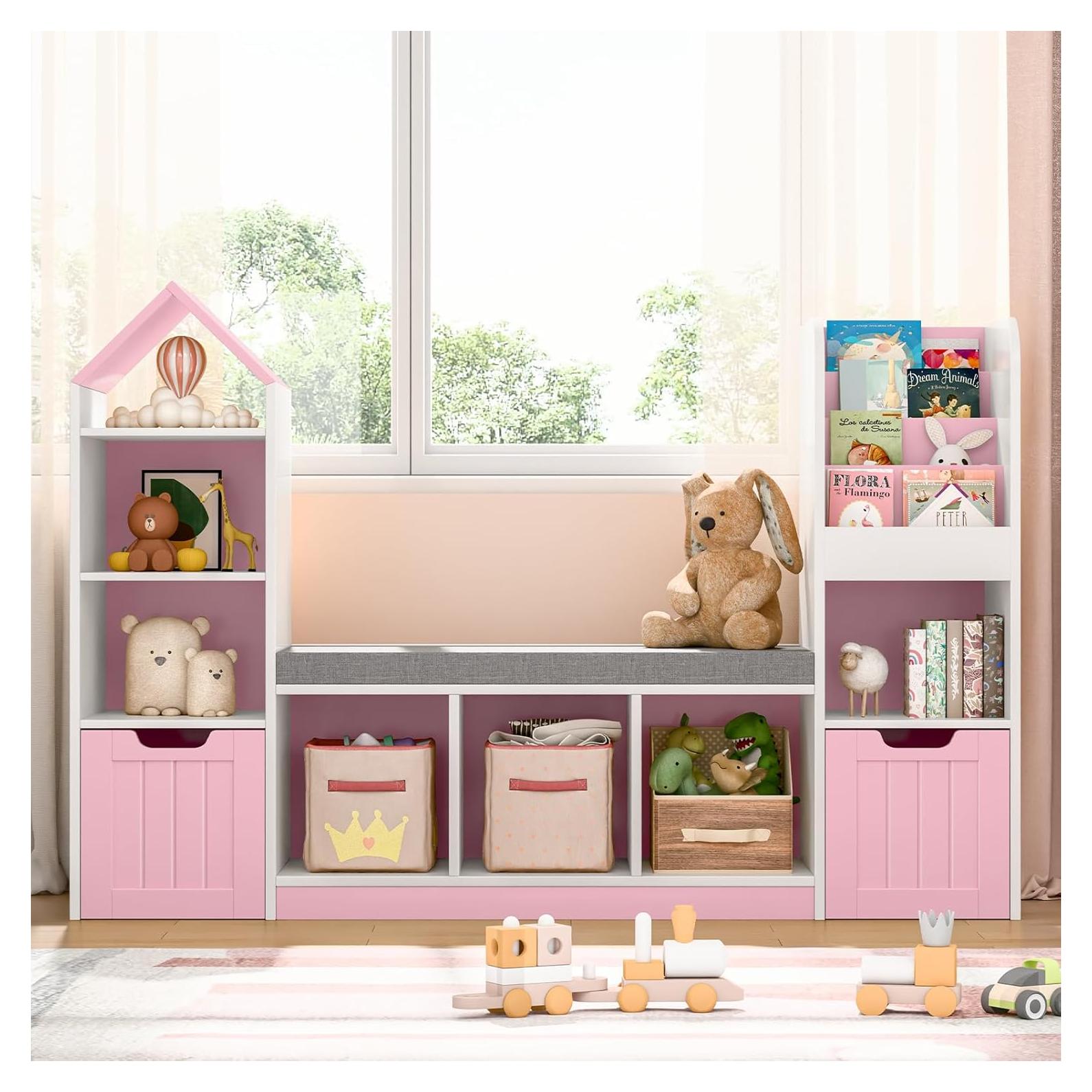 Estantería para Niños Emirde J6L010 Rosa con Rincón de Lectura