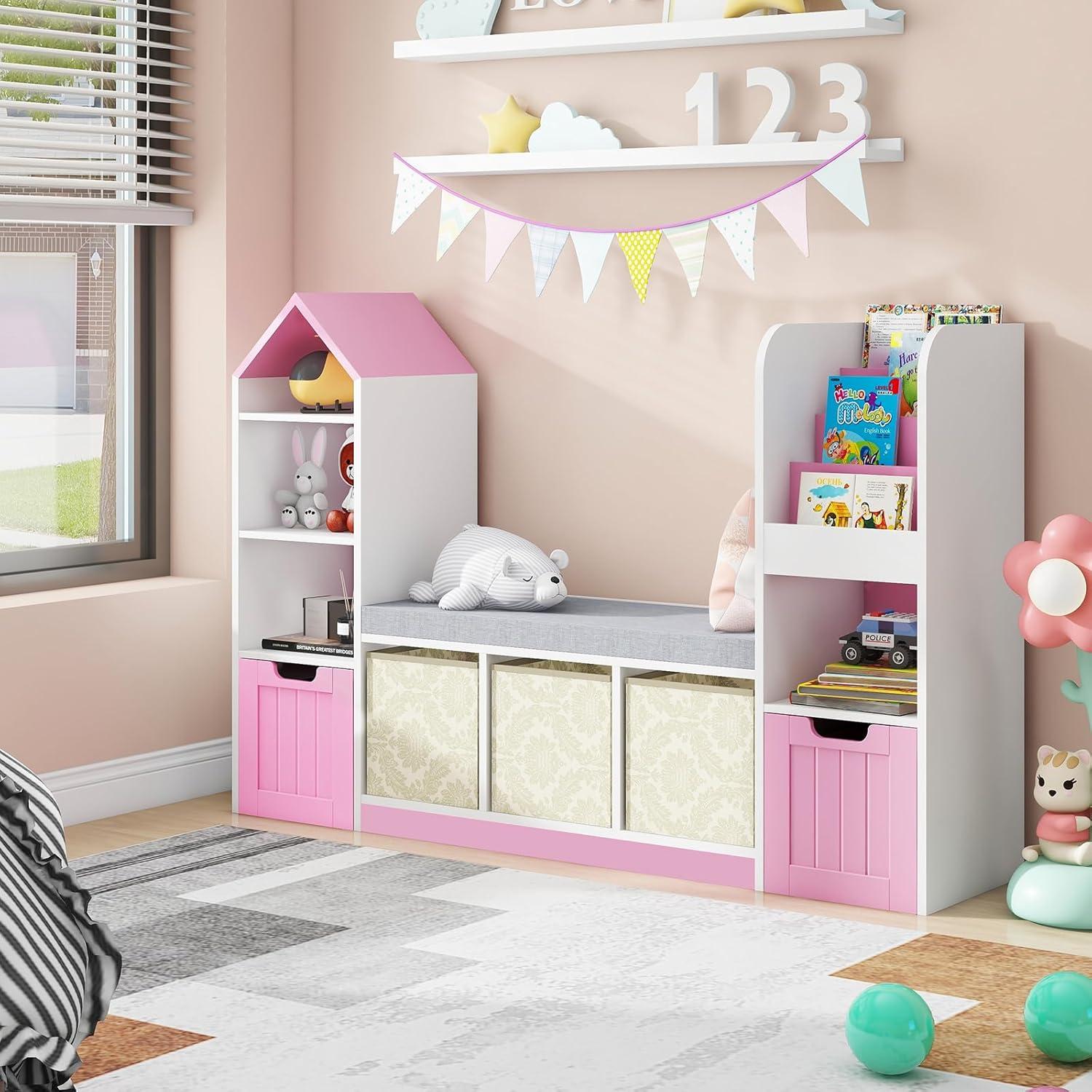 Estantería para Niños Emirde J6L010 Rosa con Rincón de Lectura