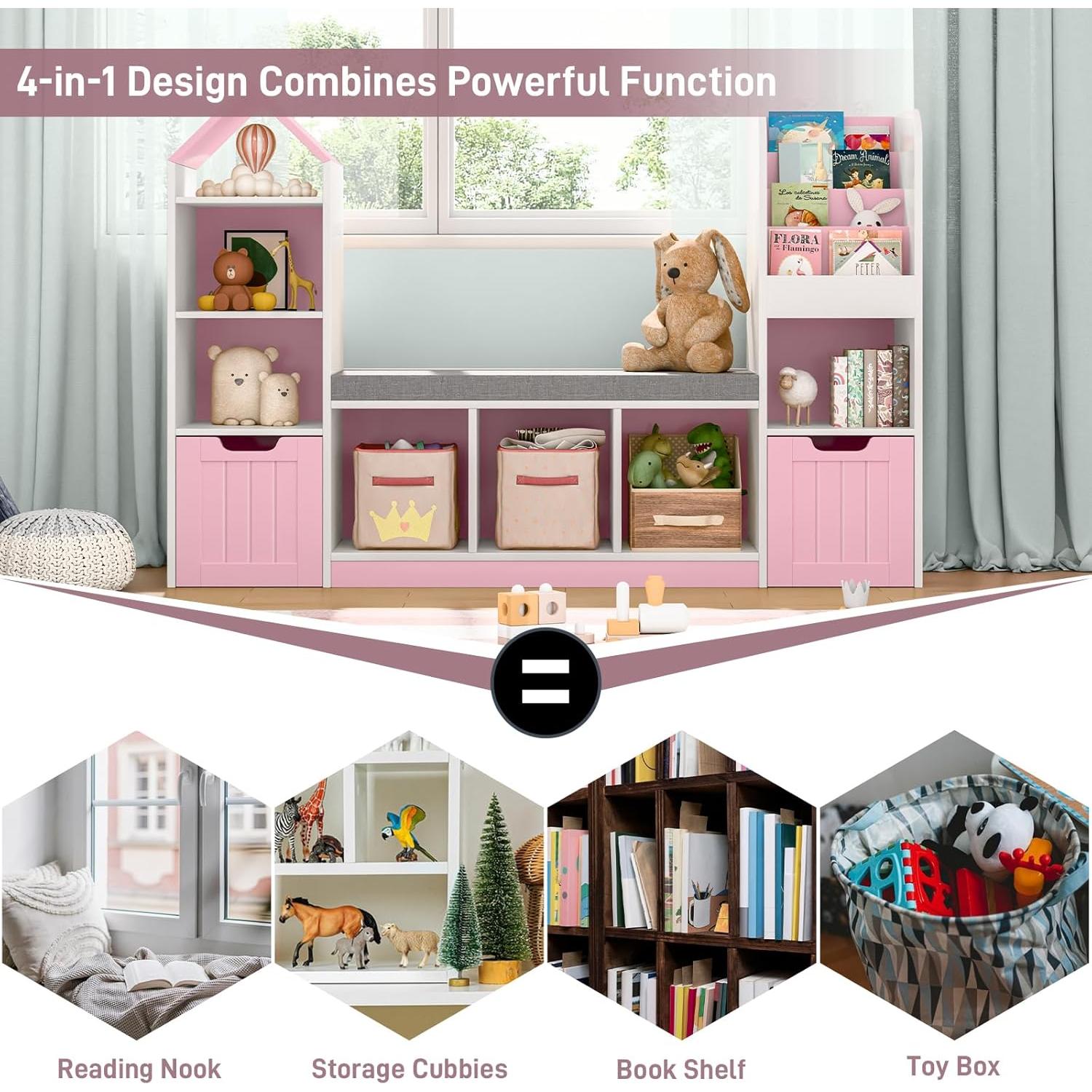 Estantería para Niños Emirde J6L010 Rosa con Rincón de Lectura