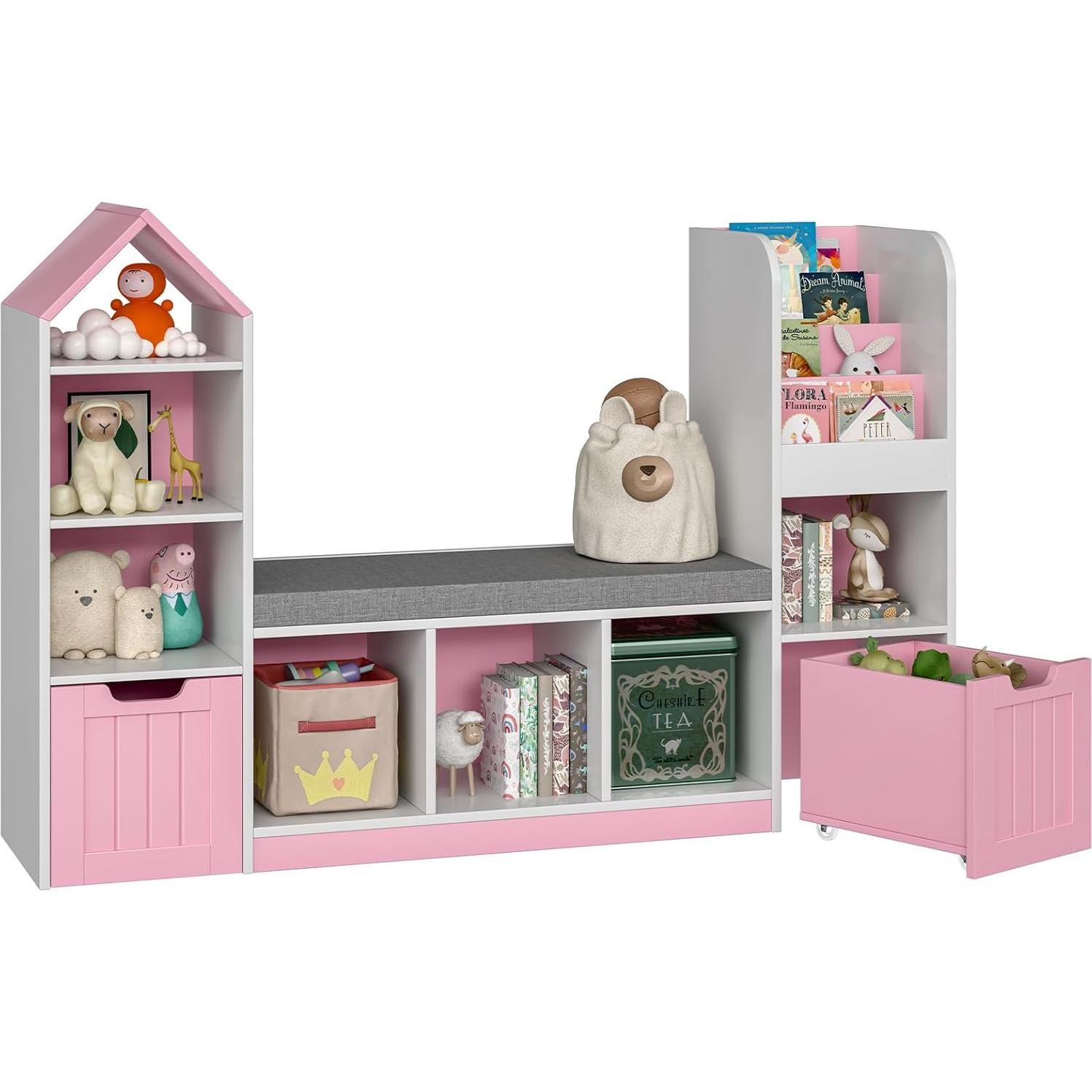 Estantería para Niños Emirde J6L010 Rosa con Rincón de Lectura