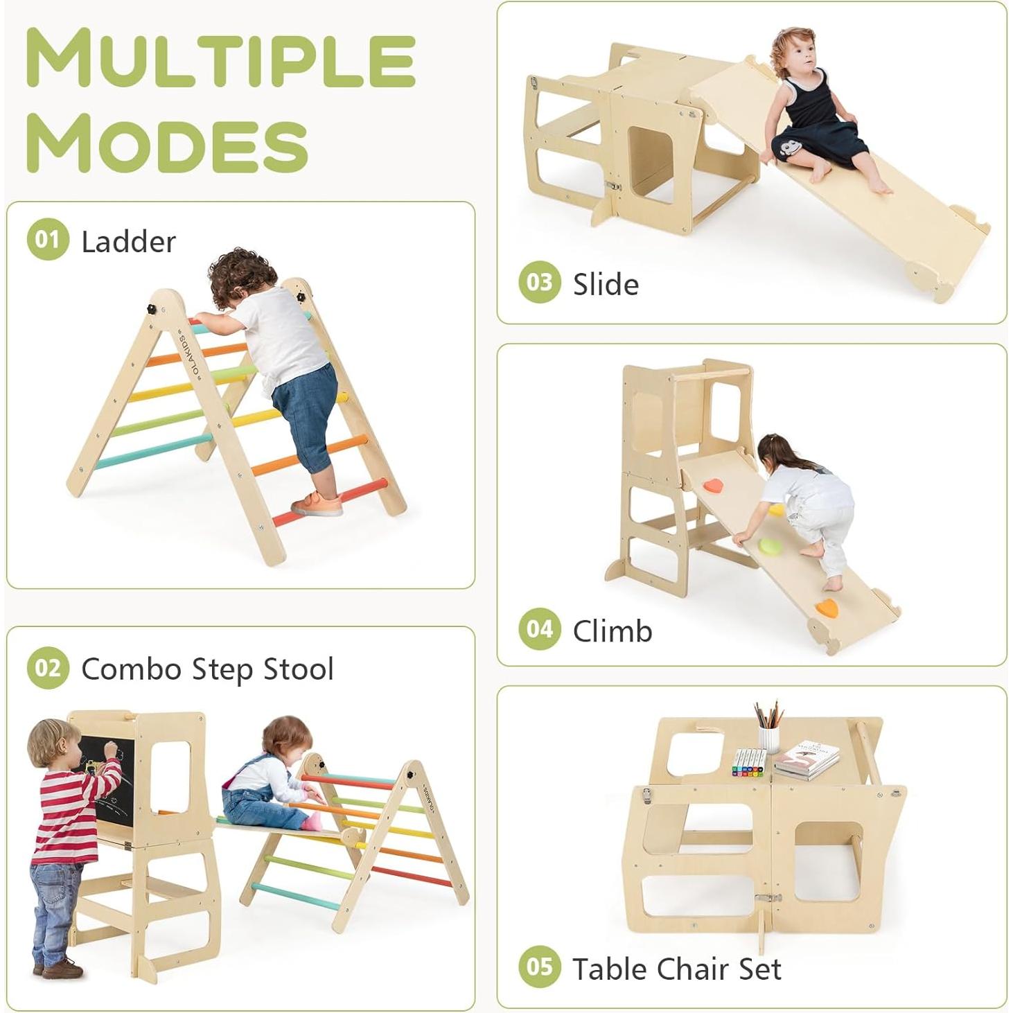 Conjunto de Escalada Pikler Olakids 8 en 1 Plegable para Niños