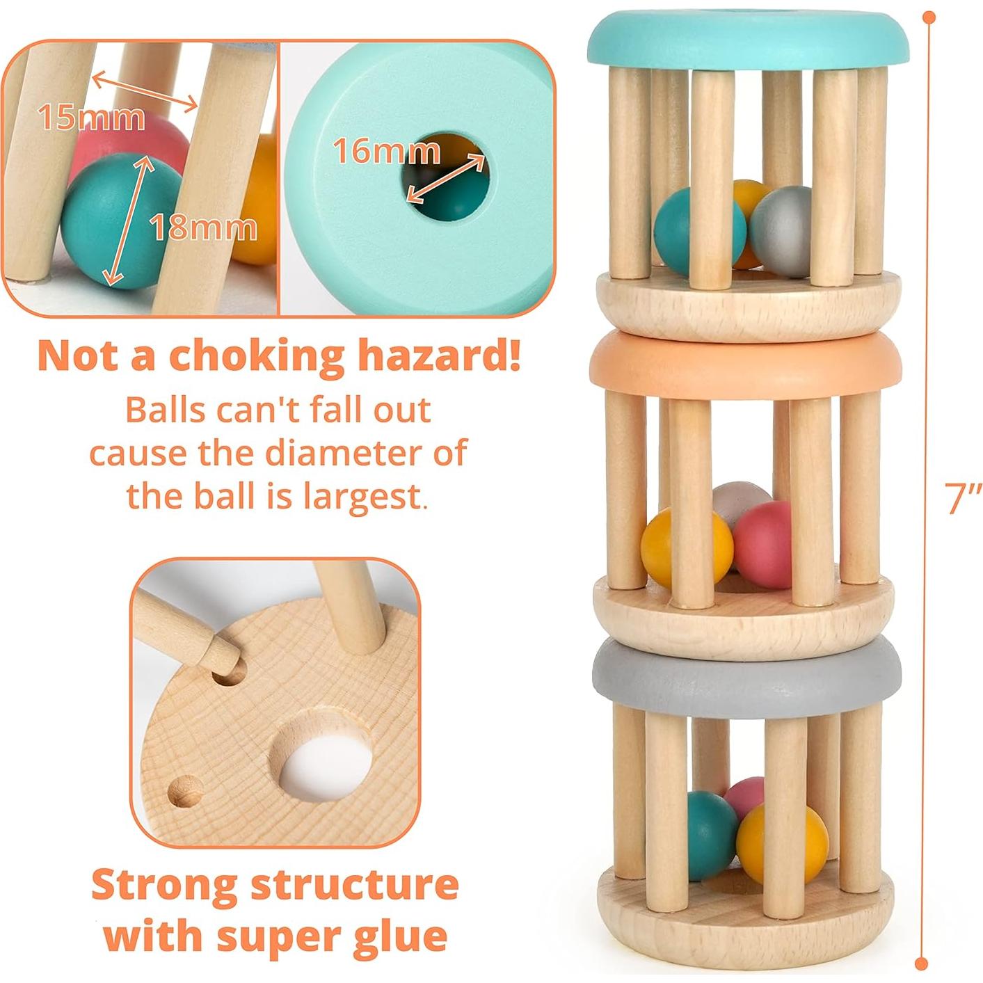 Juguetes Montessori DUCKBOXX XX Sonajeros de Madera 3 Piezas