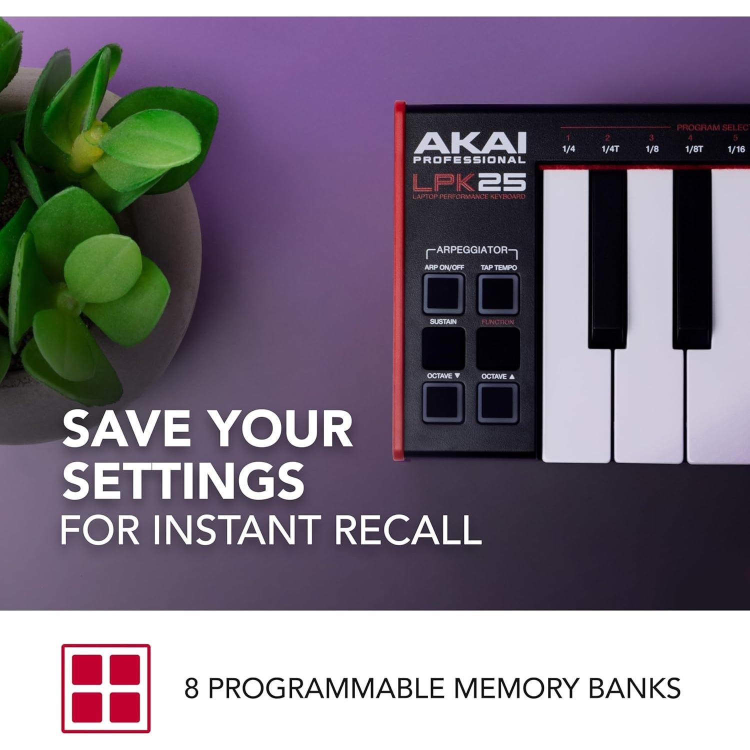 Controlador MIDI USB AKAI LPK25 - 25 Teclas Sintéticas, Negro