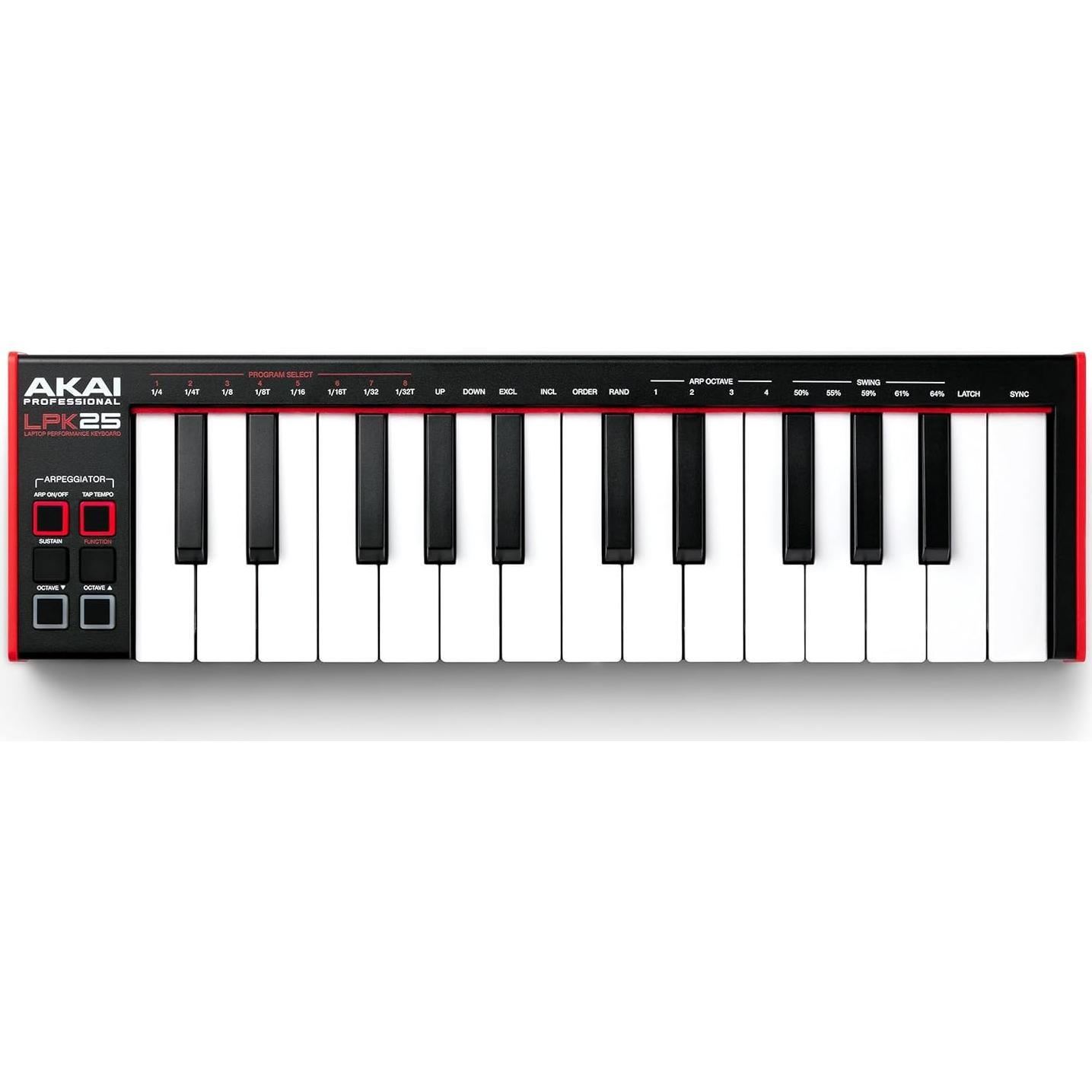 Controlador MIDI USB AKAI LPK25 - 25 Teclas Sintéticas, Negro